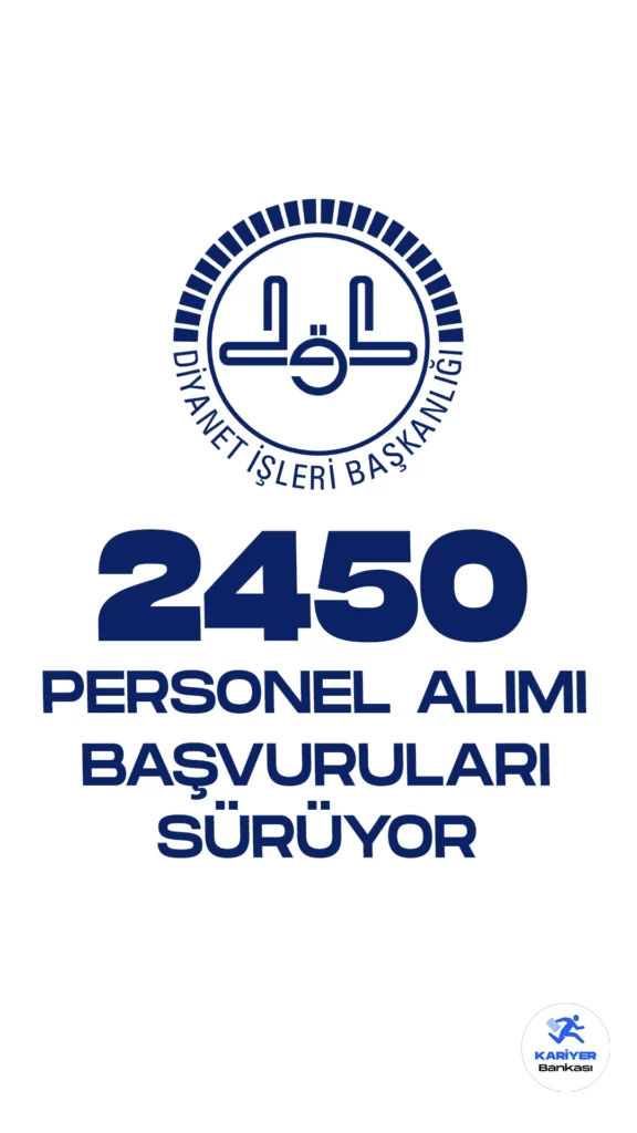 DİB 2450 Personel Alımı Başvuruları Sürüyor. Diyanet İşleri Başkanlığı resmi sayfasından yayımlanan duyuruya göre, Diyanet İşleri Başkanlığına Kur’an Kursu Öğreticisi, İmam-Hatip, Kur’an Kursu Öğreticisi (İşitme engelli öğrenciler ve görme engelli öğrenciler için) Müezzin-Kayyım ünvanlarında 2450 aday din görevlisi alımı yapılacak. Başvurular 6 Ekim 2023 tarihinde sona erecek.
