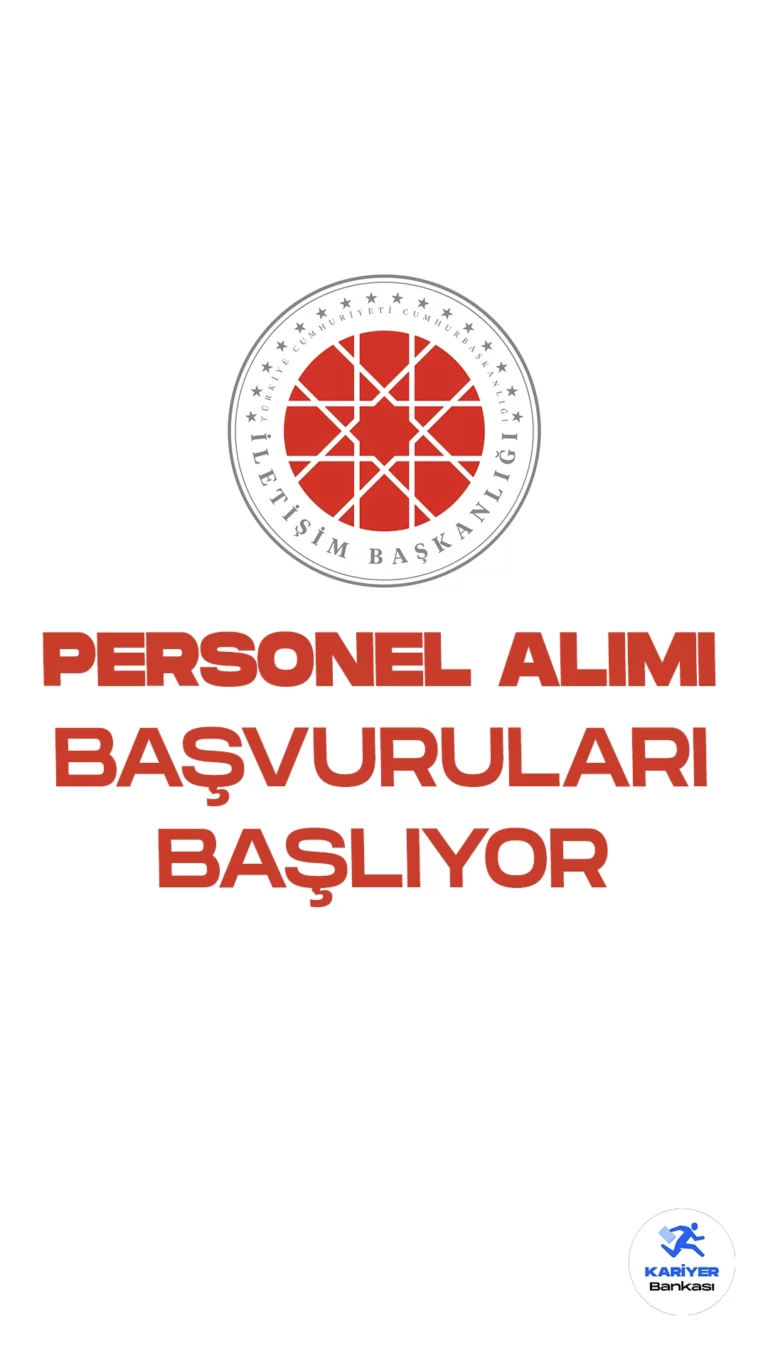 İletişim Başkanlığı 30 Personel Alımı Başvuruları 16 Ekim'de Başlıyor. Resmi Gazete'de yayımlanan duyuruya göre, Cumhurbaşkanlığı İletişim Başkanlığına KPSS şartsız uzman yardımcısı alımı yapılacak. Başvuru işlemleri 16 Ekim Pazartesi günü başlayacak. Başvuru yapacak adayların genel ve özel şartları dikkatle incelemesi gerekmektedir.