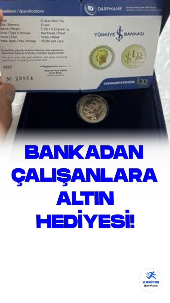 Türkiye İş Bankası, Cumhuriyet'in 100. Yılına Özel Çalışan ve Emeklilerine Altın Dağıttı.Türkiye İş Bankası, Cumhuriyet'in 100. yılını kutlama vesilesiyle çalışanlarına ve emeklilerine unutulmaz bir jestte bulundu. Banka, bu özel günde çalışanlarına ve emeklilerine altın bir sürpriz sundu.