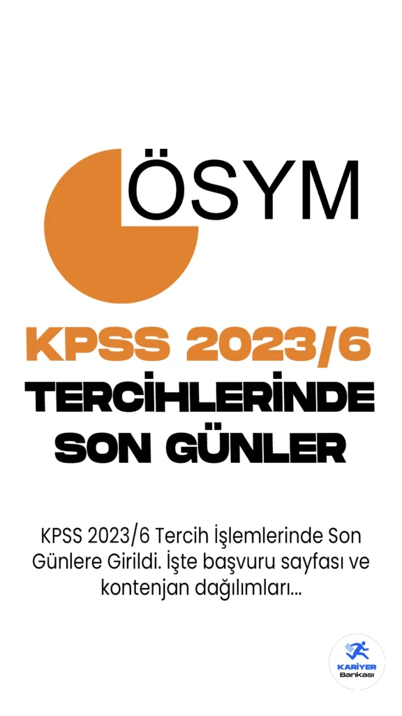 KPSS 2023/6 Tercih İşlemlerinde Son Günlere Girildi. ÖSYM web sayfası üzerinden yayımlanan duyuruda, Sosyal Güvenlik Kurumu Başkanlığının sözleşmeli personel pozisyonlarına, 657 sayılı Devlet Memurları Kanununun 4/B maddesi kapsamında istihdam edilmek üzere ortaöğretim, ön lisans ve lisans mezunu adaylar arasından yerleştirme yapılacağı aktarıldı. Başvurular 5 Ekim itibarıyla başlamıştı. Başvuru işlemleri yarın (11 Ekim) sona erecek.
