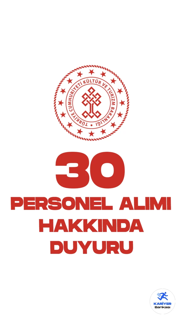 Kültür ve Turizm Bakanlığı 30 Personel Alımı Hakkında Duyuru Yayımlandı. Kültür ve Turizm Bakanlığı web sayfası üzerinden yayımlanan duyuruda, 02.10.2023-16.10.2023 tarihleri arasında başvuruları alınan 30 Kültür ve Uzman Yardımcılığı alımı kapsamında sözlü sınava katılmaya hak kazanan adayların açıklandığı aktarıldı.