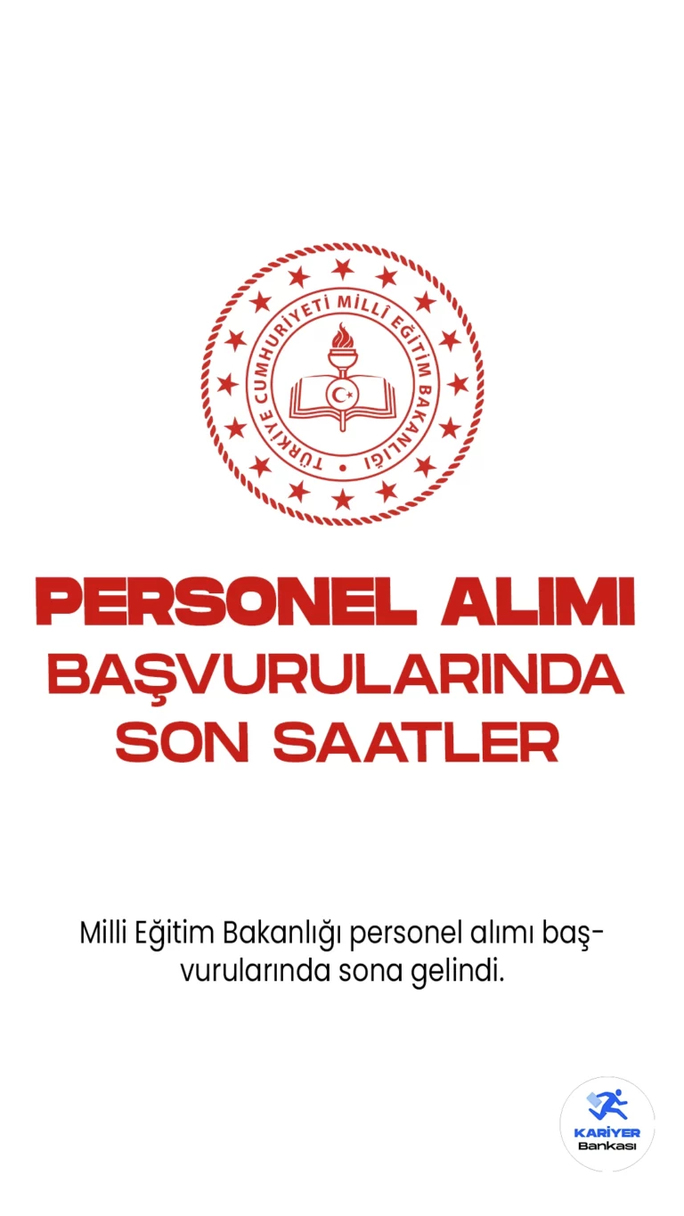 Milli Eğitim Bakanlığı personel alımı başvurularında sona gelindi. Resmi Gazete’de yayımlanan duyuruya göre, Milli Eğitim Bakanlığına sınavla sözleşmeli personel alımı yapılacak.Başvurular bugün (6 Ekim) sona erecek.Başvuru yapacak adayların genel ve özel şartları taşıması gerektiği aktarıldı.