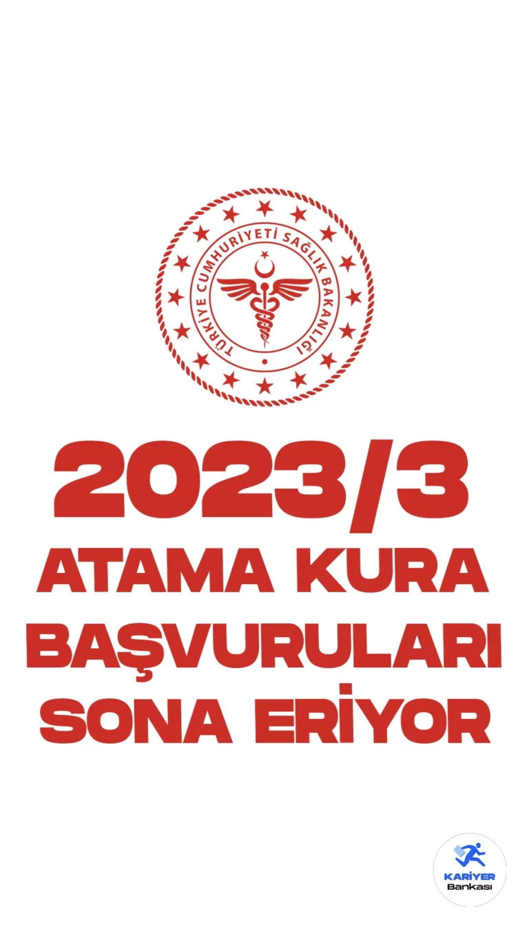 Sağlık Bakanlığı 2023/3 İlk Defa ve Yeniden Atama Kura Başvurularında Sona Gelindi.Resmi Gazete'de yayımlanan Sağlık Bakanlığı 2023/3 İlk Defa ve Yeniden Atama Kurası duyurusunda, “Sağlık Hizmetleri Temel Kanununun ek birinci maddesi ile Kamu Kurum ve Kuruluşlarına Açıktan Kura ile Atanacak Bazı Sağlık Personelinin Atama Usul ve Esaslarına İlişkin Yönetmelik hükümlerine göre Sağlık Bakanlığı ve Bağlı Kuruluşları ile diğer kamu kurum ve kuruluşlarının ihtiyaçları için, tıpta uzmanlık mevzuatına göre uzman olanlar ile uzman tabip, tabip, uzman diş tabibi, diş tabibi, uzman eczacı ve eczacı kadrolarına ilk defa veya yeniden yapılacak atama-yerleştirme iş ve işlemleri ilan edilen takvim çerçevesinde noter tarafından bilgisayar ortamında kura ile yapılacaktır.” ifadeleri yer aldı.