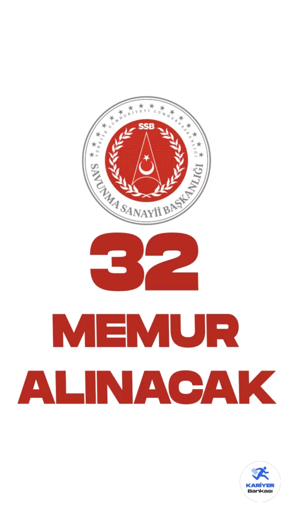 Savunma Sanayii Başkanlığı 32 Memur Alımı Başvuruları Alınacak. Cumhurbaşkanlığı Strateji ve Bütçe Başkanlığı Kamu ilan sayfasında yayımlanan duyuruda, Savunma Sanayii Başkanlığı sınavla 32 uzman yardımcısı alımı yapılacağı aktarılırken, başvuruların 30 Ekim itibarıyla başladığı kaydedildi. Başvuru yapacak adayların belirtilen şartları taşıması gerekmektedir.