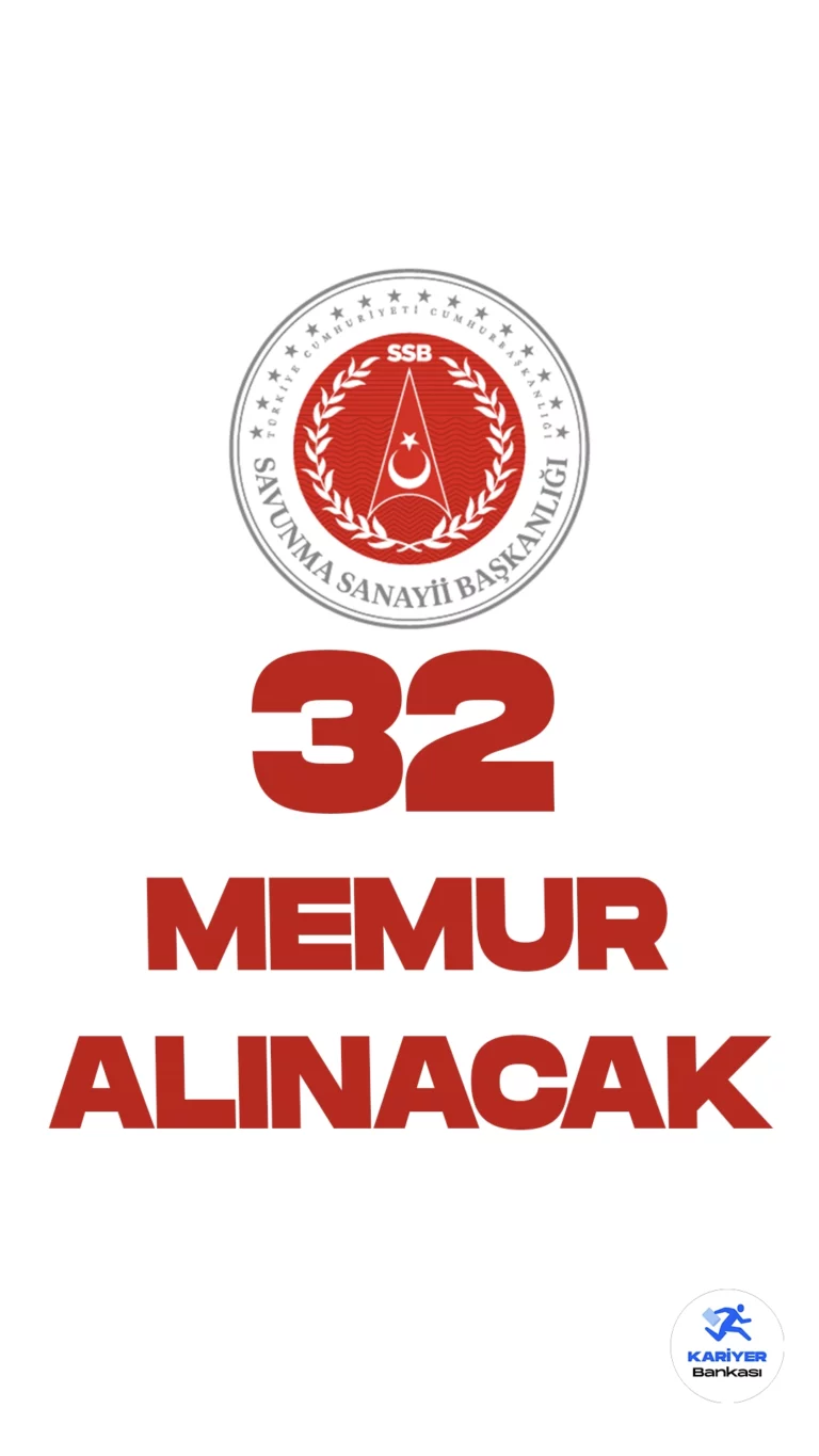 Savunma Sanayii Başkanlığı 32 Memur Alımı Başvuruları Alınacak. Cumhurbaşkanlığı Strateji ve Bütçe Başkanlığı Kamu ilan sayfasında yayımlanan duyuruda, Savunma Sanayii Başkanlığı sınavla 32 uzman yardımcısı alımı yapılacağı aktarılırken, başvuruların 30 Ekim itibarıyla başladığı kaydedildi. Başvuru yapacak adayların belirtilen şartları taşıması gerekmektedir.