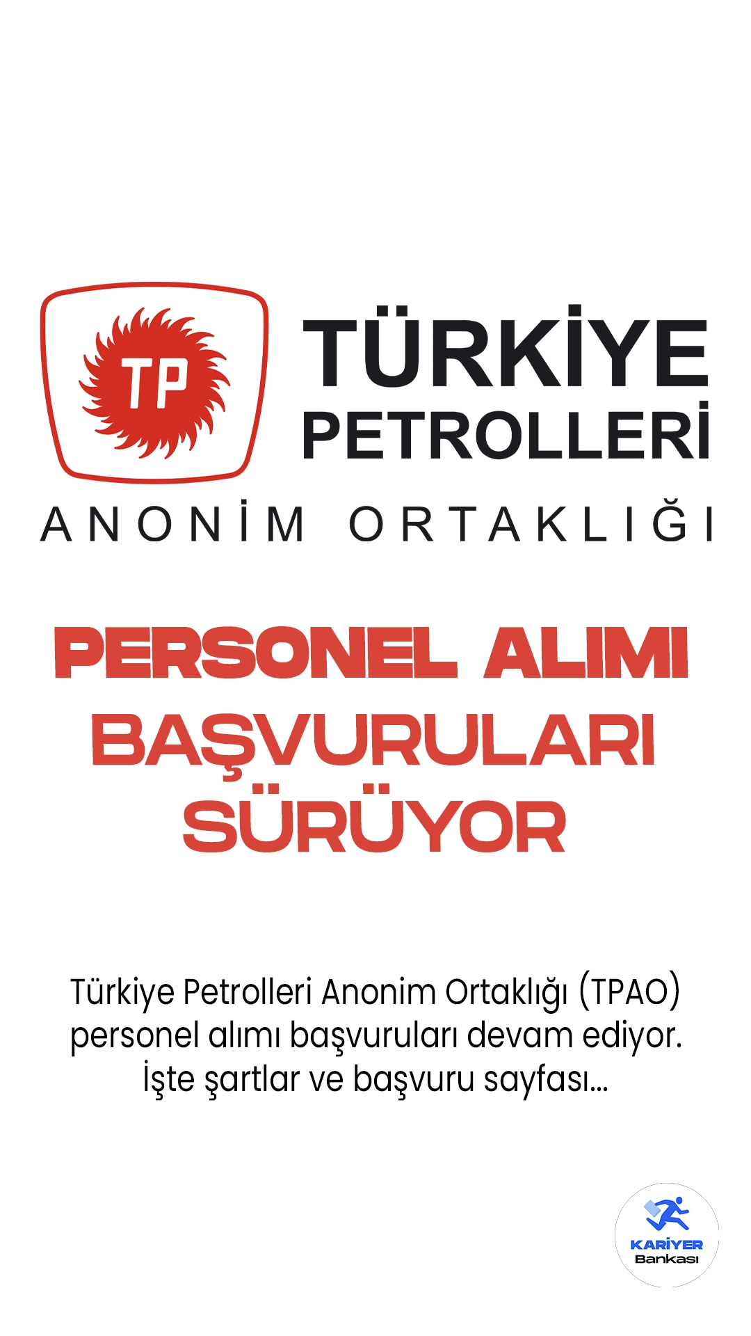 Türkiye Petrolleri Anonim Ortaklığı (TPAO) personel alımı başvuruları devam ediyor. İlgili alım duyurusunda, TPAO’ya mühendis, avukat ve uzman yardımcısı pozisyonları için personel alımı yapılacağı aktarıldı.Başvurular 13 Ekim 2023 tarihinde sona erecek.