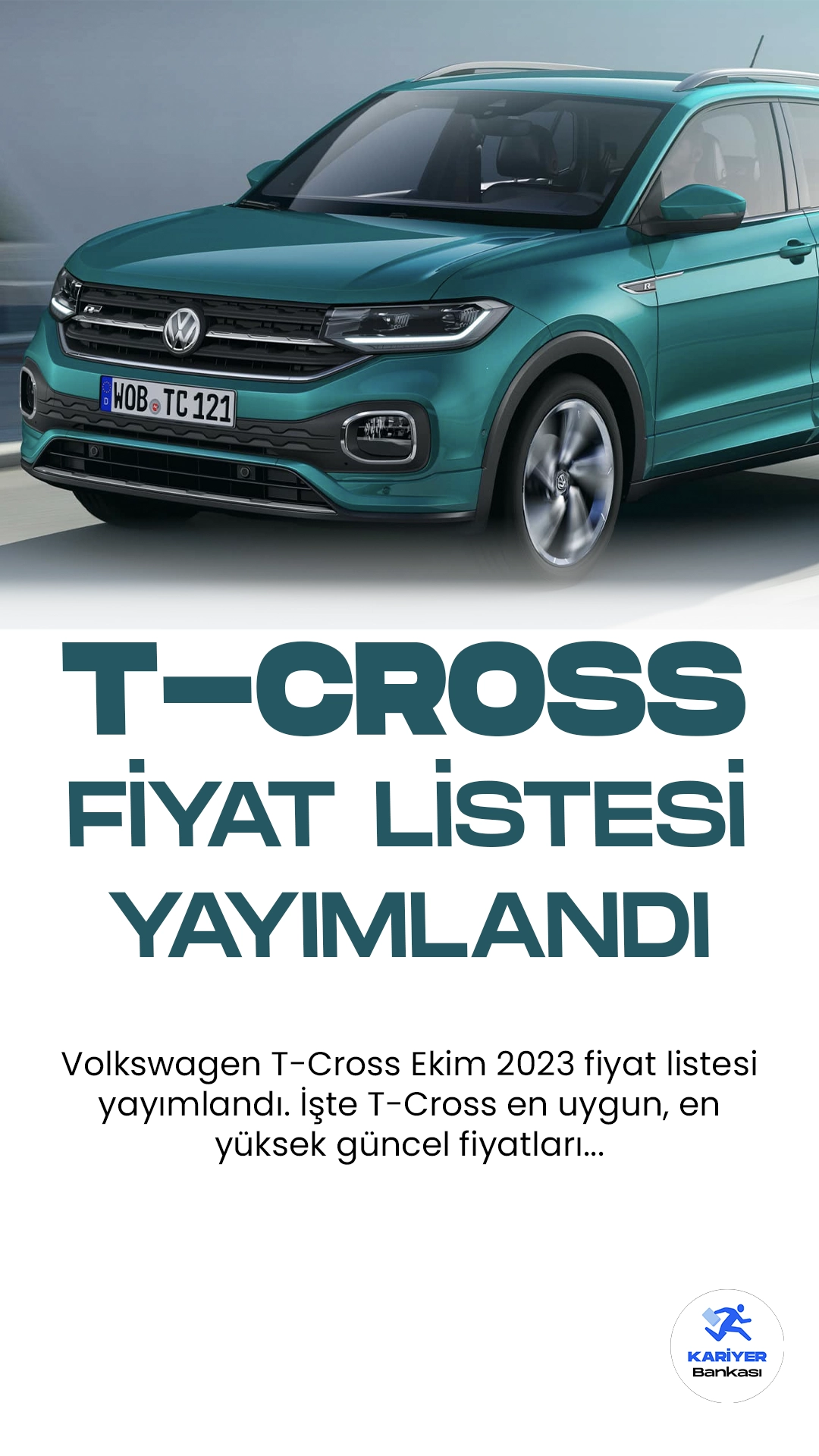 Volkswagen T-Cross Ekim 2023 Fiyat Listesi Yayımlandı.Volkswagen T-Cross, şehir içi sürüşler için mükemmel bir seçenek sunuyor. Bu kompakt SUV, şık tasarımı ve yüksek sürüş pozisyonu ile dikkat çekiyor.