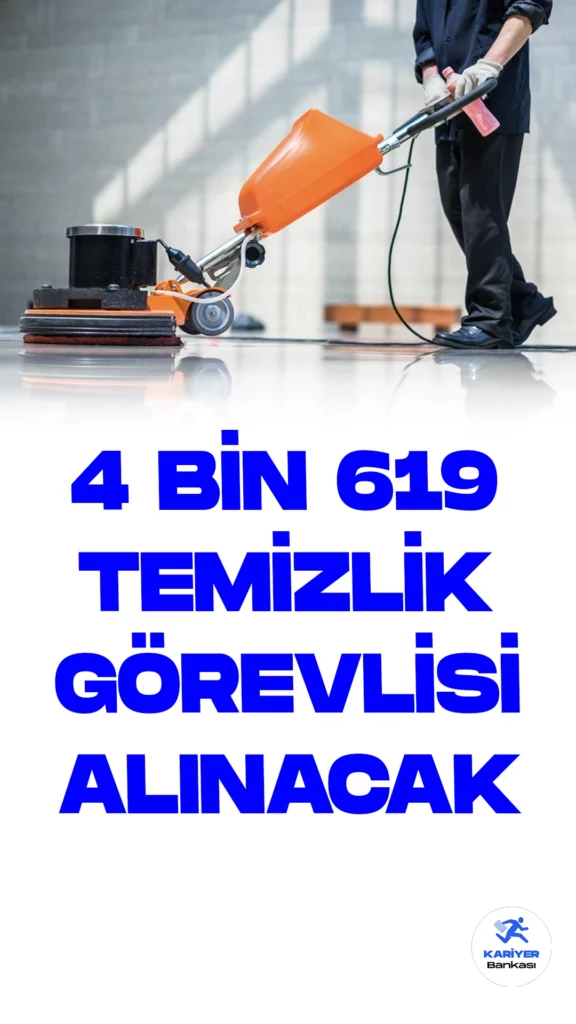 En Az İlkokul Mezunu 4 Bin 619 Temizlik Görevlisi Alınacak. Türkiye İş Kurumu (İŞKUR) web sayfası üzerinden temizlik görevlisi alımı yapılacağı aktarıldı. Özel sektör firmaları tarafından yayımlanan duyurulara göre, 4 bin 619 temizlik görevlisi alımı yapılacak. Başvuru yapacak adaylarda en az ilkokul mezuniyet şartı aranırken, adayların şartları dikkatle incelemesi gerektiği kaydedildi.