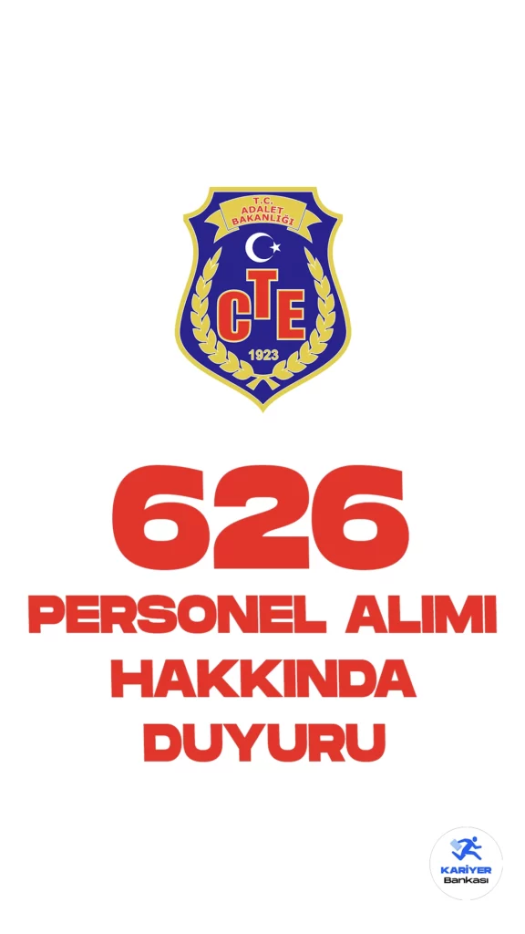 CTE 626 Personel Alımı Hakkında Duyuru Yayımlandı. Ceza ve Tevkifevleri Genel Müdürlüğü resmi sayfasından yayımlanan duyuruda, Psikolog, Öğretmen, Sosyal çalışmacı, Veteriner, Mühendis (İnşaat),  Mühendis (Gıda),  Mühendis (Makine), Mühendis (Ziraat), Diyetisyen ve Fizyoterapist ünvanlarında 626 sözleşmeli personel alımı yerleştirme sonuçlarının açıklandığı aktarıldı.