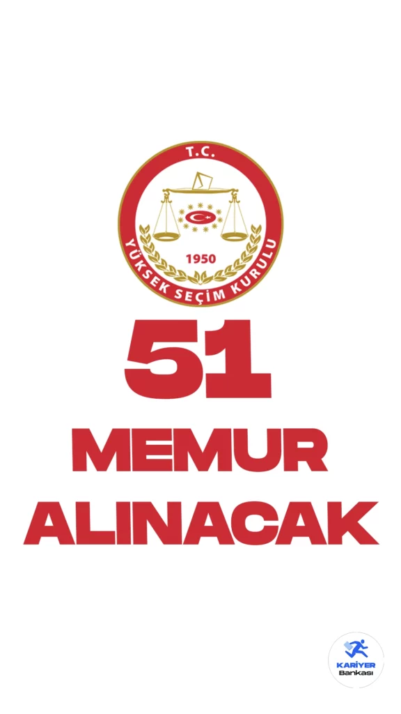 Yüksek Seçim Kurulu Başkanlığı 51 Memur Alımı Yapacak. Resmi Gazete'de yayımlanan duyuruya göre, YSK'ya arşiv memuru, santral memuru, zabıt katibi ve teknisyen ünvanlarında memur alımı yapılacak. Başvuru yapacak adaylarda en az ortaöğretim, ön lisans ve lisans mezuniyet şartının yanı sıra, 2022 yılından yapılan Kamu Personel Seçme Sınavına girmiş olması aranan şartlar arasında yer alıyor.