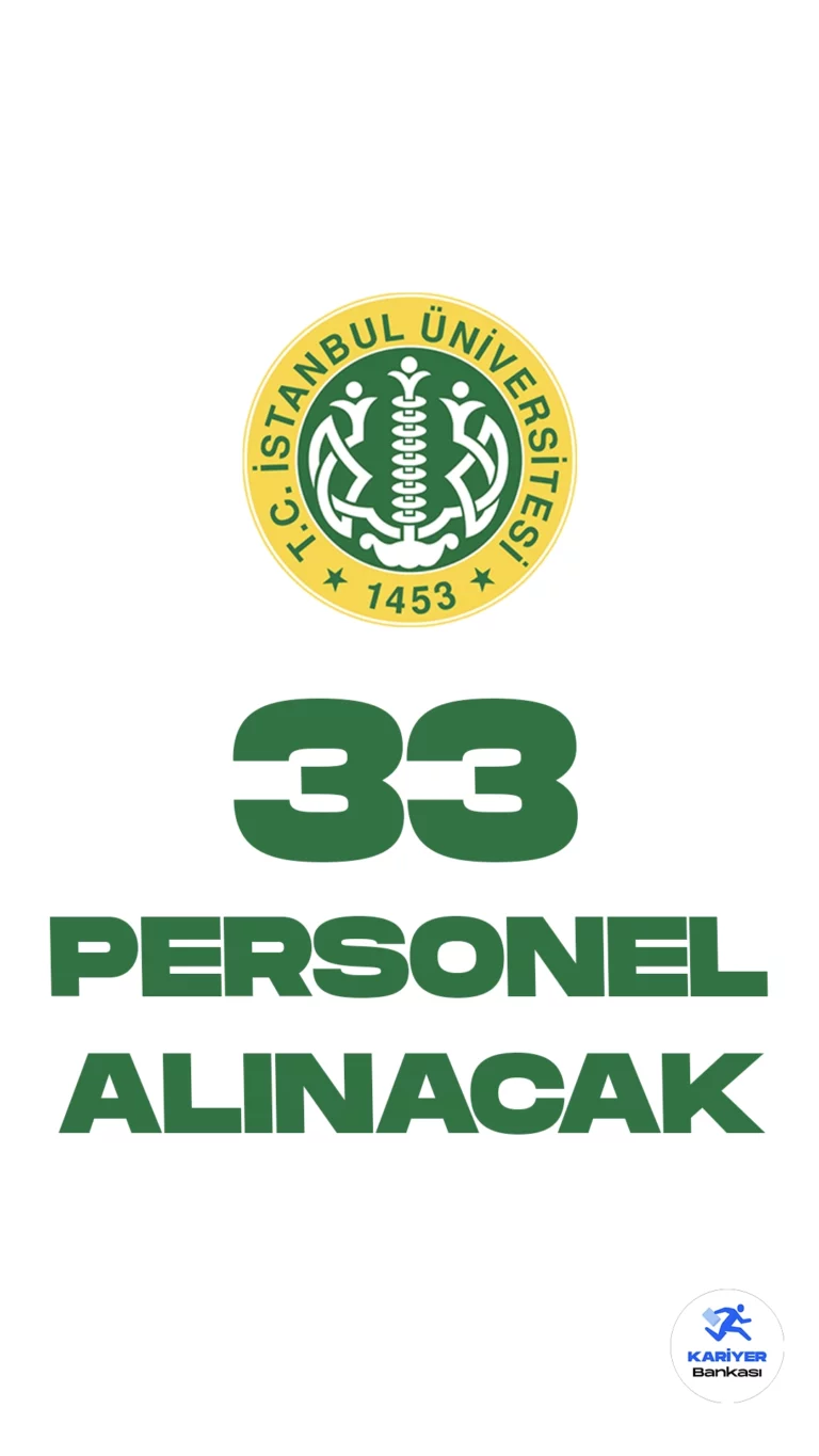 İstanbul Üniversitesi personel alımı duyurusu yayımlandı. Resmi Gazete'de yayımlanan duyuruya göre, İstanbul Üniversitesine büro personeli, destek personeli( hizmetli, hasta bakımı ve temizliği hizmetleri), biyolog, fizyoterapist, hemşire, sağlık fizikçisi, sağlık teknikeri(tıbbi dokümantasyon ve sekreterlik, eczane, radyoterapi) pozisyonları için sözleşmeli personel alınacak. Başvurular 30 Kasım itibarıyla gerçekleştirilecek.Başvuru yapacak adayların genel şartların yanı sıra, özel şartları da dikkatle incelemesi gerekmektedir.
