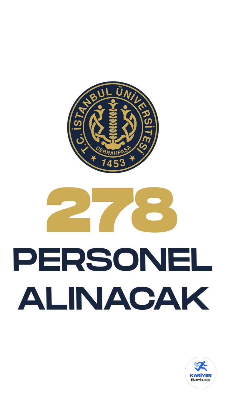 İstanbul Üniversitesi-Cerrahpaşa (İÜC) personel alımı duyurusu yayımlandı. İlgili alım duyurusuna göre, İstanbul Üniversitesi-Cerrahpaşa destek personeli( hasta bakımı ve temizliği, temizlik, şoför), hemşire, diğer sağlık personeli(dil ve konuşma terapisti), sağlık fizikçisi, fizyoterapist, biyolog, büro personeli, teknisyen( elektrik, makine, sıhhi tesisat, inşaat, bilgi işlem destek), tekniker(biyomedikal), sağlık teknikeri(tıbbi sekreter, laboratuvar, anestezi, nükleer tıp, elektronörofizyoloji, patoloji, diş protez, ağız ve diş sağlığı), mühendis (inşaat, makine), mimar ünvanlarında olmak üzere 278 sözleşmeli personel alımı yapacak.