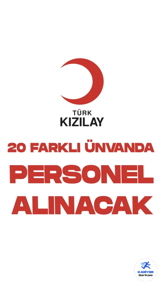 Kızılay 20 Farklı Ünvanda Personel Alımı Yapacak.Kızılay kariyer sayfası üzerinden Kasım ayında yayımlananan duyurulara göre, Kızılay'a satın alma uzmanı, iletişim uzmanı, insan kaynakları uzmanı, bakım onarım teknikeri, psikolog, satış uzmanı, satış müdürü, hemşire ve yaşlı bakım teknikeri ünvanlarında personel alınacak. Başvuru yapacak adayların her ünvan içn belirtilen şartları dikkatle incelemesi gerekmektedir.