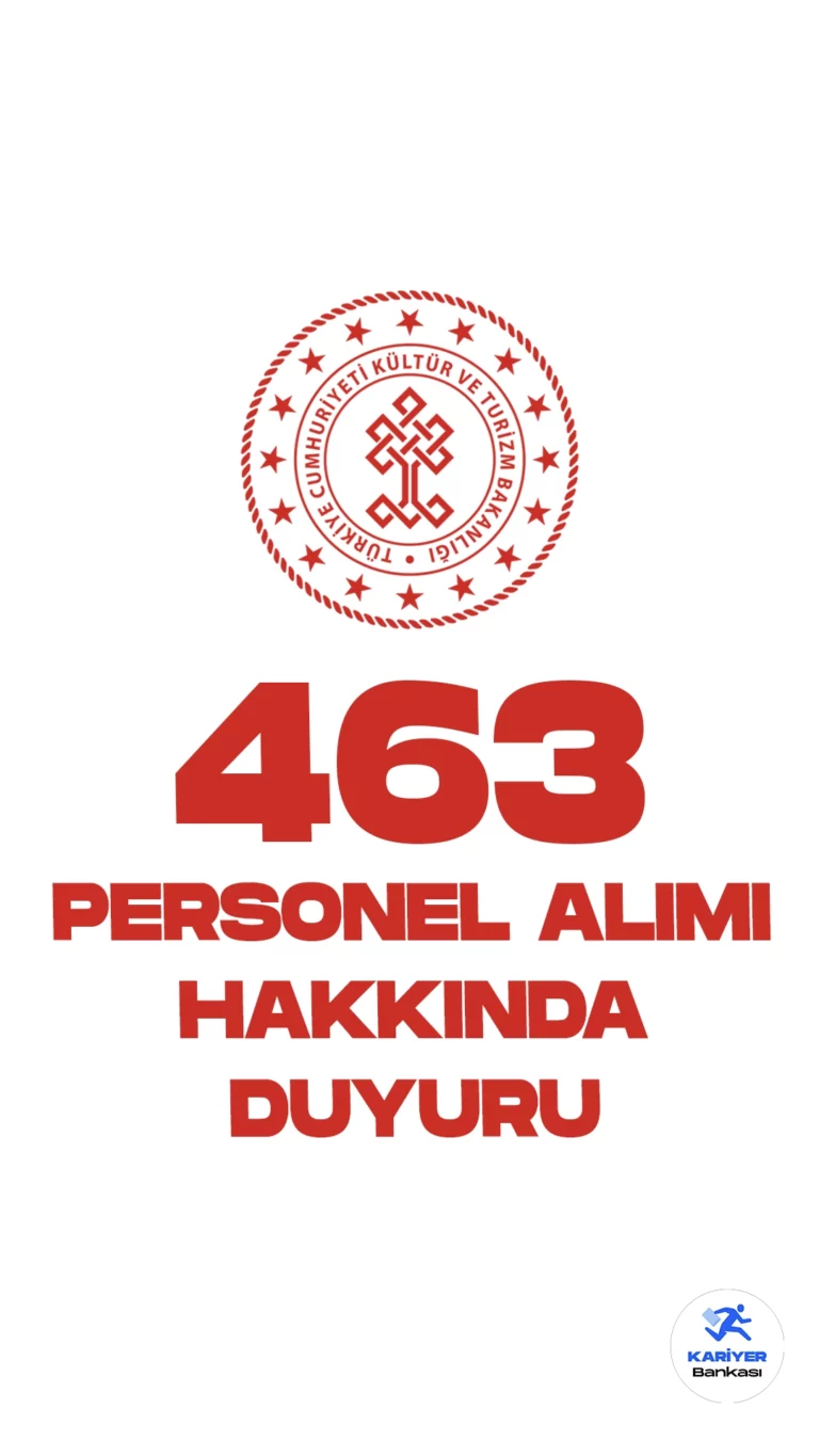 Kültür ve Turizm Bakanlığı 463 Personel Alımı Hakkında Duyuru Yayımlandı. Kültür ve Turizm Bakanlığı resmi sayfasından yayımlanan duyurularda atamaya esas belgelerini teslim etmeyen, feragat eden ve kriterleri tutmayan adayların yerine yerleştirilen YEDEK ADAYLARIN listelerinin yayımlandığı aktarıldı.