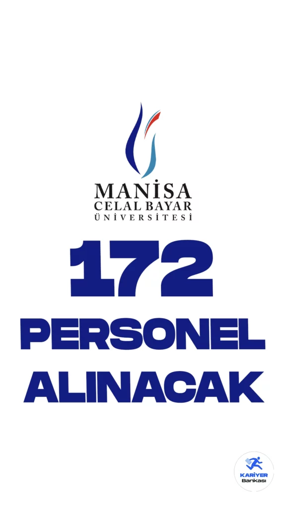 Manisa Celal Bayar Üniversitesi (MCBÜ) 172 Personel Alımı Yapacak. 20 Kasım 2023 tarihli Resmi Gazete'de yayımlanan duyuruda, Manisa Celal Bayar Üniversitesine hemşire, destek personeli(temizlik, dağıtım ve taşıma), büro personeli, sağlık teknikeri( anestezi, diyaliz, eczane teknikeri, tıbbi görüntüleme, patoloji, odyometri), laborant, eczacı pozisyonları için sözleşmeli personel alımı yapılacağı aktarıldı.Başvuruları 20 Kasım itibarıyla alınacak.