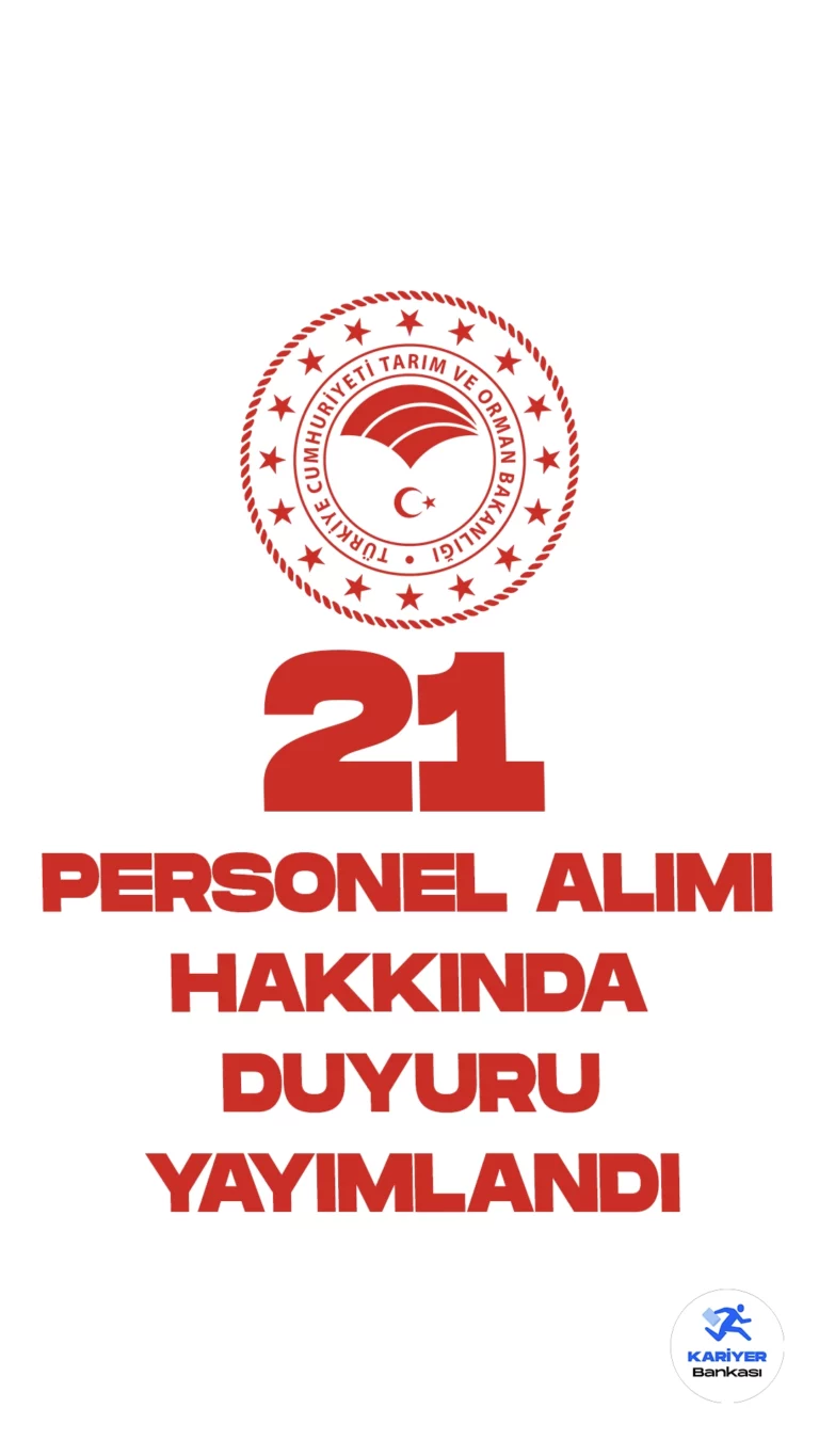 Tarım ve Orman Bakanlığı 21 Personel Alımı Hakkında Duyuru Yayımlandı. Tarım ve Orman Bakanlığı web sayfası üzerinden yayımlanan duyuruda, başvurusu uygun olmayan adayların 15-17 Kasım 2023 tarihleri arasında yapmış oldukları itirazlar neticelendirilmiş olup, bu kapsamda kesin başvuru sonuçları 23.11.2023 tarihi itibarıyla Kariyer Kapısı üzerinden görüntülenebileceği aktarıldı.