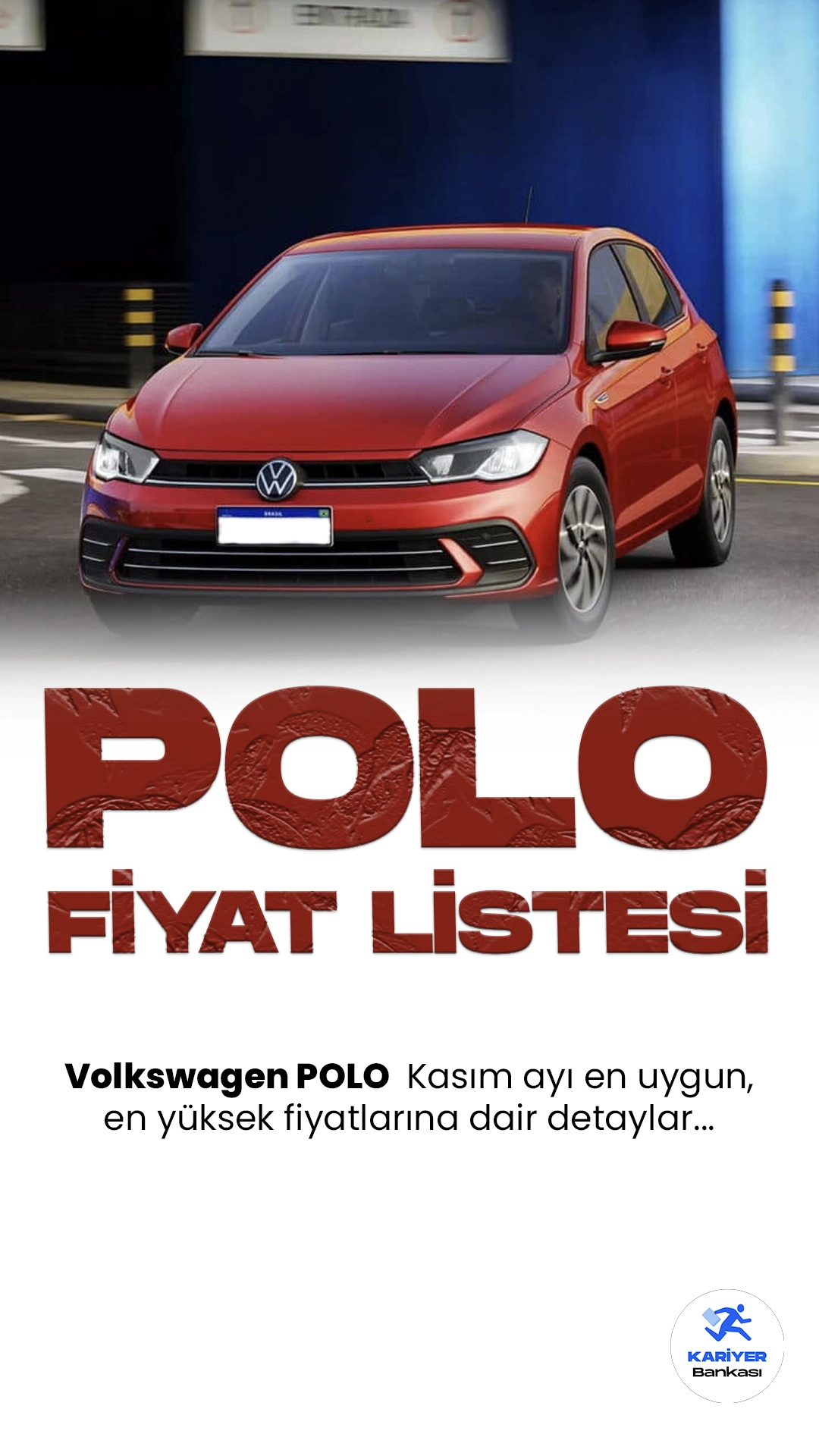 Volkswagen Polo Kasım 2023 Fiyat Listesi.Volkswagen Polo, Alman otomotiv devi Volkswagen'in kompakt sınıftaki başarılı modelidir. Şıklığı, performansı ve teknolojik özellikleriyle dikkat çeken Polo, sürücülere keyifli bir sürüş deneyimi sunmaktadır. Geniş iç mekanı, güvenlik donanımları ve yakıt verimliliği ile öne çıkan araç, şehir içi ve uzun yolculuklarda güvenilir bir tercih olarak öne çıkıyor.
