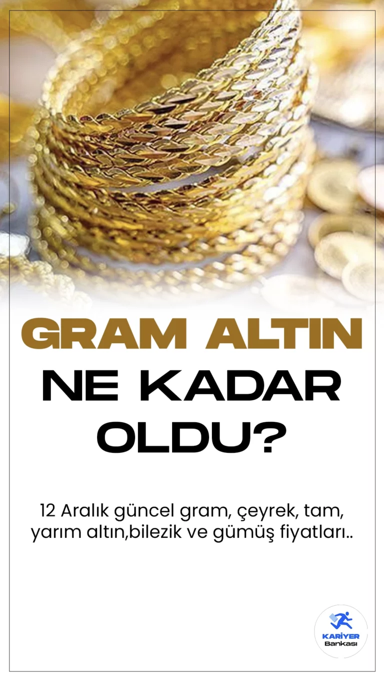 Gram Altın Ne Kadar Oldu? İşte 12 Aralık Altın ve Gümüş Fiyatları…Serbest piyasalarda altın fiyatlarındaki hareketlilik devam ediyor. Piyasalara bakıldığında gram altın 1.851,01 TL, çeyrek altın 3.158,79 TL’den işlem görürken, yarım altın 6.317,57 TL, tam altın 12.596,50 TL’den satılıyor.