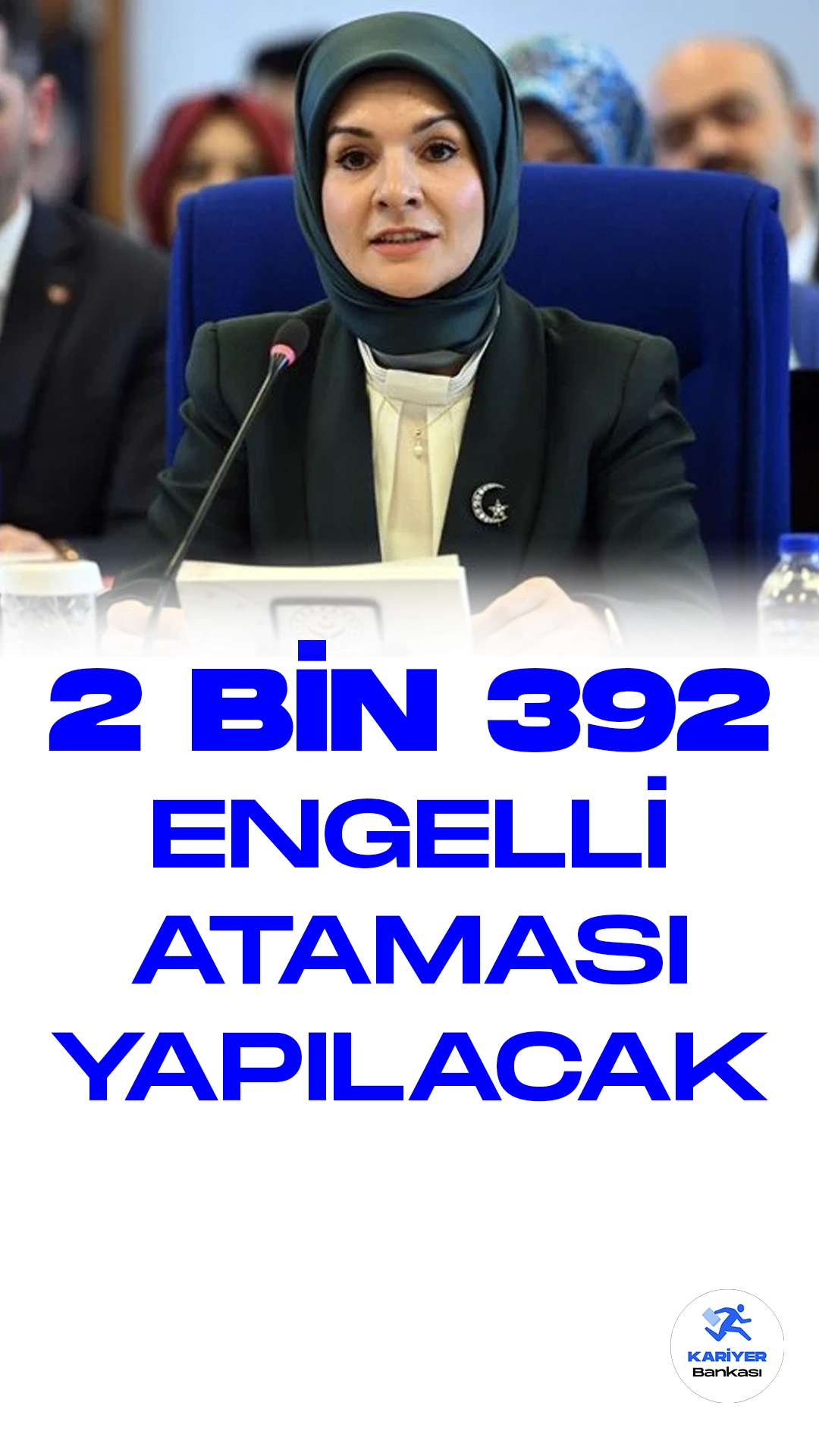 Aile ve Sosyal Hizmetler Bakanı: 2 Bin 392 Engelli Ataması Yapılacak.Aile ve Sosyal Hizmetler Bakanı Mahinur Özdemir Göktaş, Türkiye Büyük Millet Meclisi'nde (TBMM) gerçekleştirilen Genel Kurul'da 2024 yılı bütçesi görüşmelerine katıldı ve gazetecilerin sorularını yanıtladı. Göktaş, bir gazetecinin "engelli atamalarına ilişkin beklenti" hakkındaki sorusu üzerine, son 21 yılda kamuda engelli memur sayısının 12 kat arttığını vurguladı.