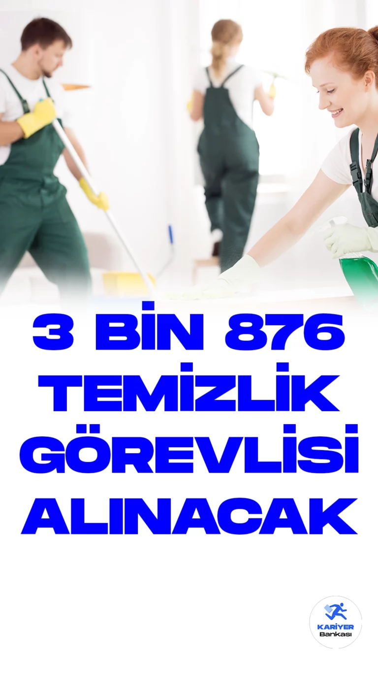 En Az İlkokul Mezunu 3 Bin 876 Temizlik Görevlisi Alınacak. Türkiye İş Kurumu (iŞKUR) sayfası üzerinden temizlik görevlisi alımı duyuruları art arda yayımlandı. Özel sektör firmaları tarafından İŞKUR üzerinden yayımlanan duyurulara göre, 3 bin 876 temizlik görevlisi alımı yapılacak. Başvuru yapacak adaylarıda en az ilkokul mezuniyet şartı aranırken, adayların şartları dikkatle incelemesi gerektiği kaydedildi.