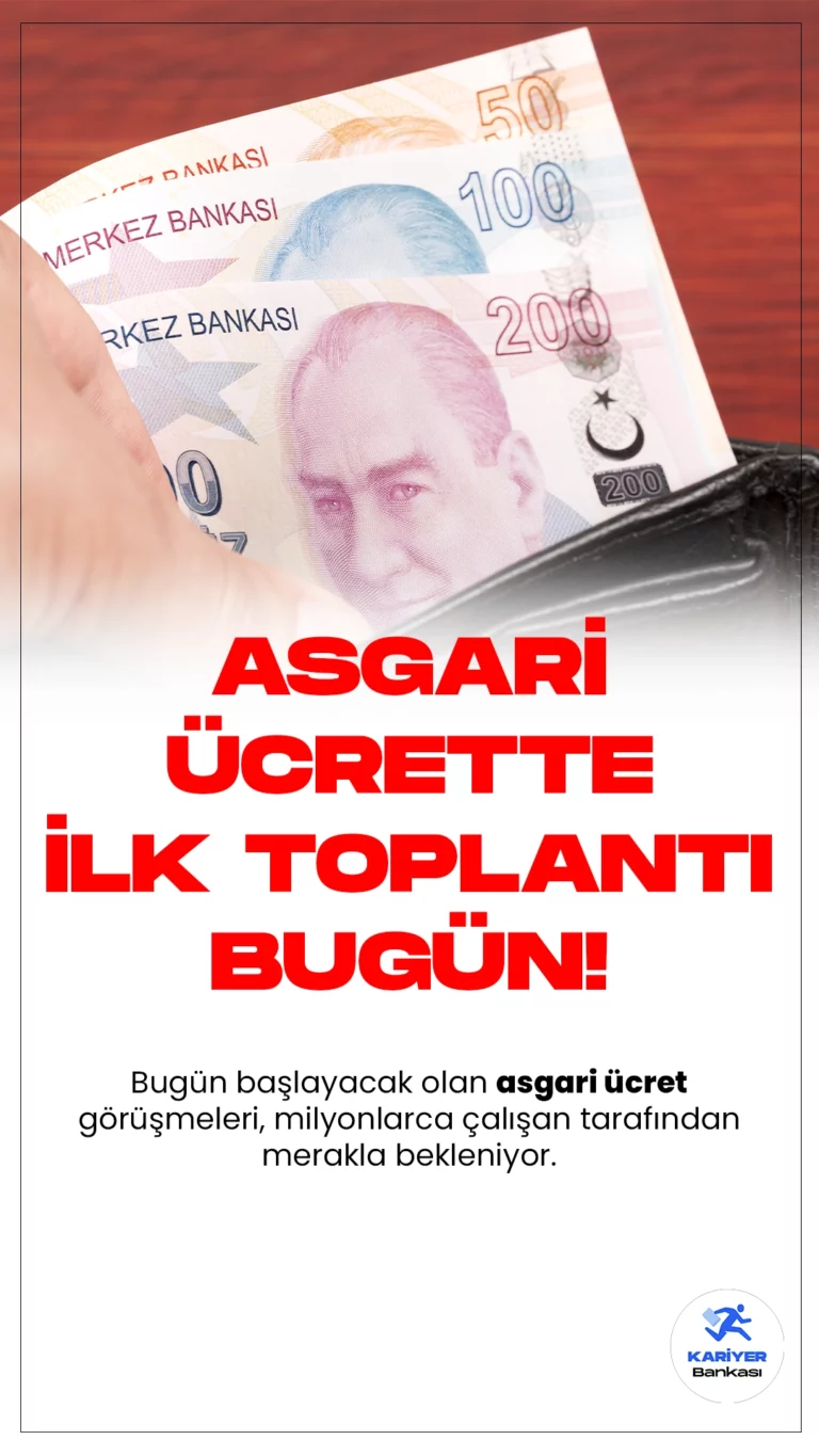 Asgari Ücrette İlk Toplantı Bugün Yapılacak.Bugün başlayacak olan asgari ücret görüşmeleri, milyonlarca çalışan tarafından merakla bekleniyor. Saat 14.00'te gerçekleşecek toplantıda, Hükümet, işçi ve işveren heyetleri bir araya gelerek yeni asgari ücretin belirlenmesi için önemli adımlar atacak. Görüşmelerde, yol haritası belirlenecek ve yapılan çalışmalar paylaşılacak.