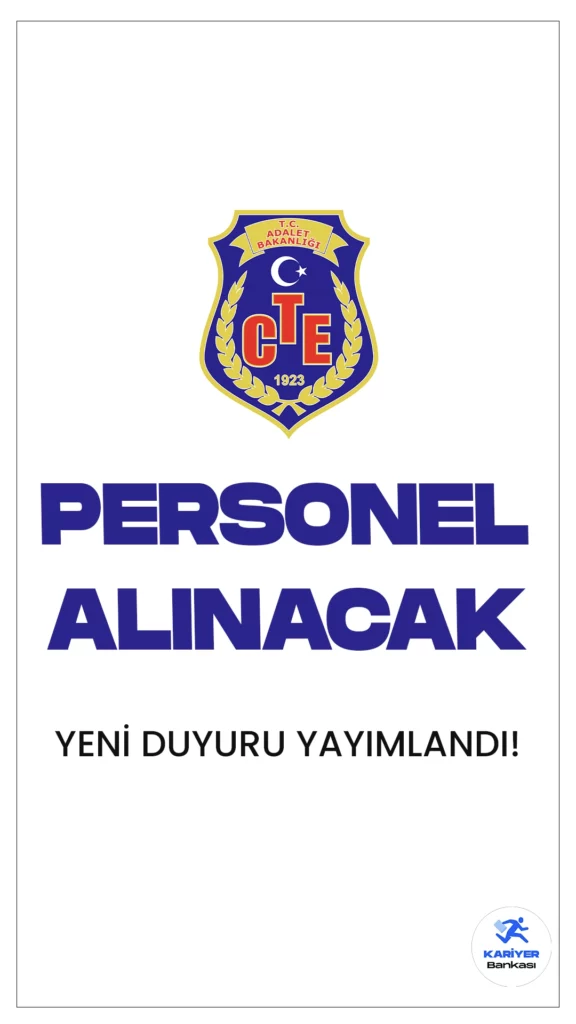 Adalet Bakanlığı CTE 60 Personel Alımı Yapacak. Resmi Gazete'de yayımlanan duyuruya göre, Adalet Bakanlığı Ceza ve Tevkifevleri Genel Müdürlüğüne sosyal çalışmacı, veteriner, mühendis (inşaat, gıda, makine, ziraat), diyetisyen ve fizyoterapist olmak üzere 24 şehirde sözleşmeli personel alımı yapılacak.
