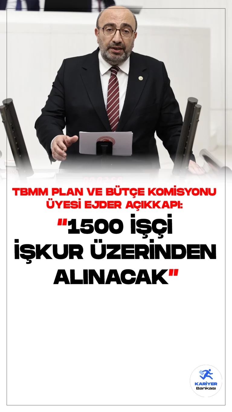 Kariyer Bankası ve Kamu1'e özel açıklamalarda bulunan AK Parti Elazığ Milletvekili, TBMM Plan ve Bütçe Komisyonu üyesi Açıkkapı, Tarım ve Orman Bakanlığının 1500 işçi alımının kura ile gerçekleştirileceğini hatırlattı.