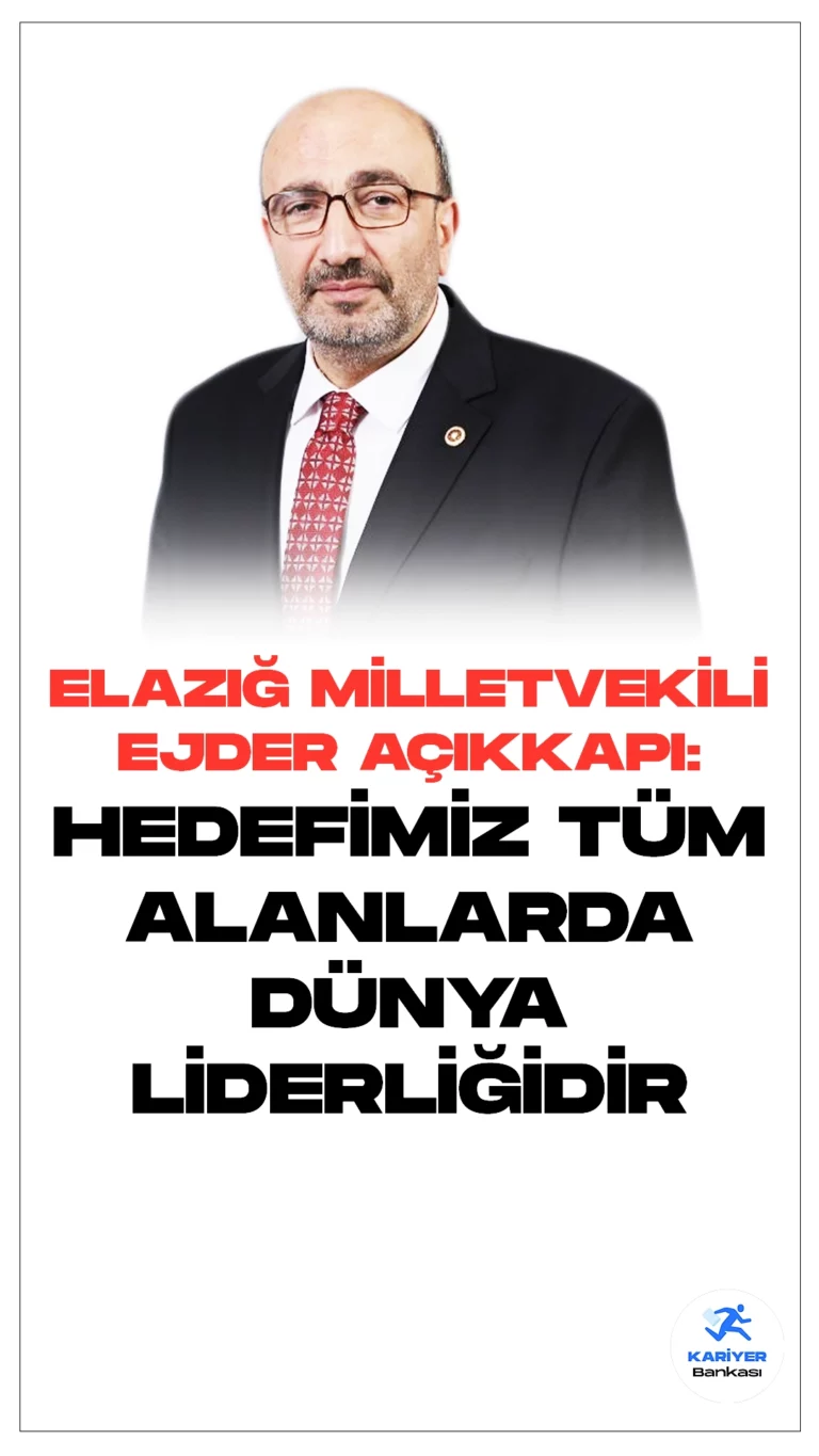 Ejder Açıkkapı: Hedefimiz Tüm Alanlarda Dünya Liderliğidir.AK Parti Elazığ Milletvekili ve Plan Bütçe Komisyonu üyesi Ejder Açıkkapı, TBMM Genel Kurulu'nda görüşülmekte olan Milli Savunma Bakanlığı ile Enerji ve Tabii Kaynaklar Bakanlığının 2024 yılı bütçesine ilişkin değerlendirmelerde bulundu.