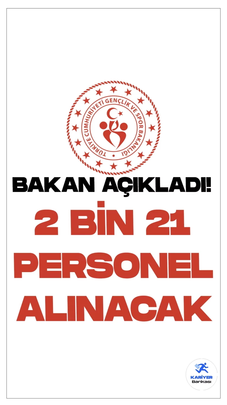 Gençlik ve Spor Bakanlığı (GSB) 2 Bin 21 Personel Alımı Yapacak. Gençlik ve Spor Bakanı Osman Aşkın Bak, Türkiye Büyük Millet Meclisi Genel Kurulu'nda 2024 yılı bütçe görüşmeleri gerçekleştirilirken önemli açıklamalarda bulundu.