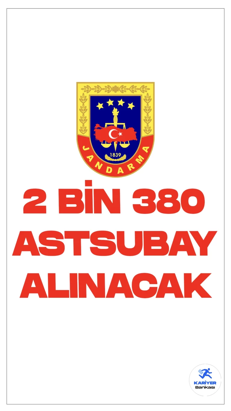 Jandarma Genel Komutanlığı 2 Bin 380 Muvazzaf/Sözleşmeli Astsubay Alımı Yapacak. Cumhurbaşkanlığı Strateji ve Bütçe Başkanlığı Kamu ilan sayfasında yayımlanan duyuruda, Jandarma Genel Komutanlığına muvazzaf/sözleşmeli astsubay alımı yapılacağı aktarıldı. Başvuru yapacak adayların belirtilen genel ve özel şartları sağlaması gerekmektedir.