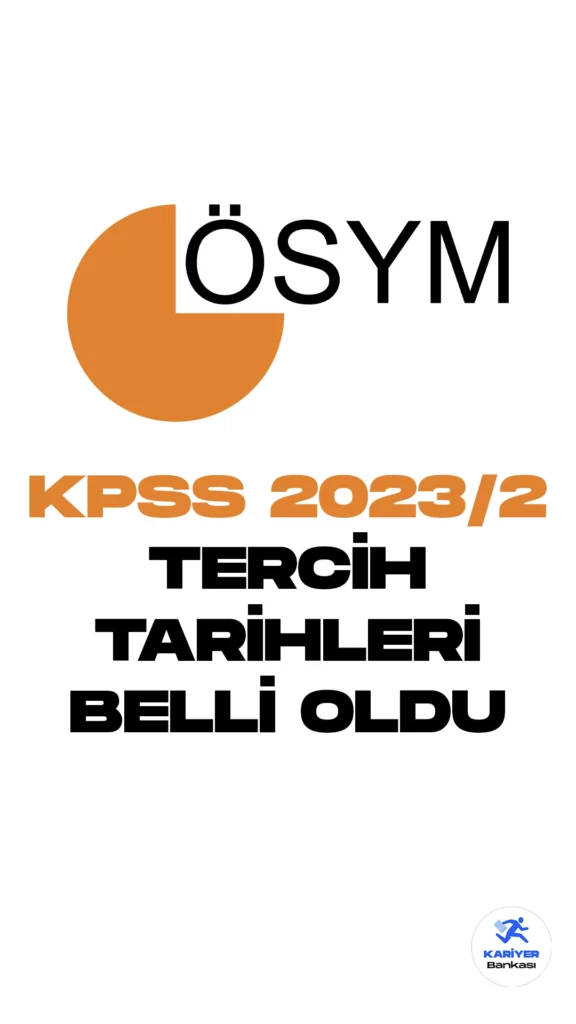 KPSS 2023/2 ile memur alımı için tercih tarihleri belli oldu.Bazı Kamu kurum ve kuruluşların kadro ve pozisyonlarına 2. yerleştirme (KPSS 2023/2 ile memur alımı) için tercih süreci 20 Aralık 2023 tarihi itibarıyla, ÖSYM sayfası üzerinden kılavuzun yayımlanmasıyla başlayacak. Tercih işlemleri 1 hafta sürecek. Başvuru yapacak adaylar için tercih işlemleri 27 Aralık 2023 tarihinde sona erecek.