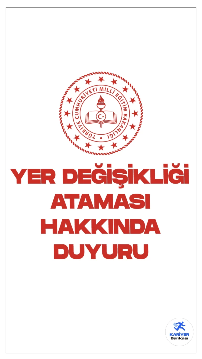 MEB: 2024 Yılı Alan Değişikliğine Bağlı Yer Değişikliği Atama Sonuçları Yayımlandı. Milli Eğitim Bakanlığı sayfasından yayımlanan son dakika duyurusunda, 2023 Yılı Alan Değişikliğine Bağlı Yer Değişikliği Atama Sonuçlarının açıklandığı aktarıldı.