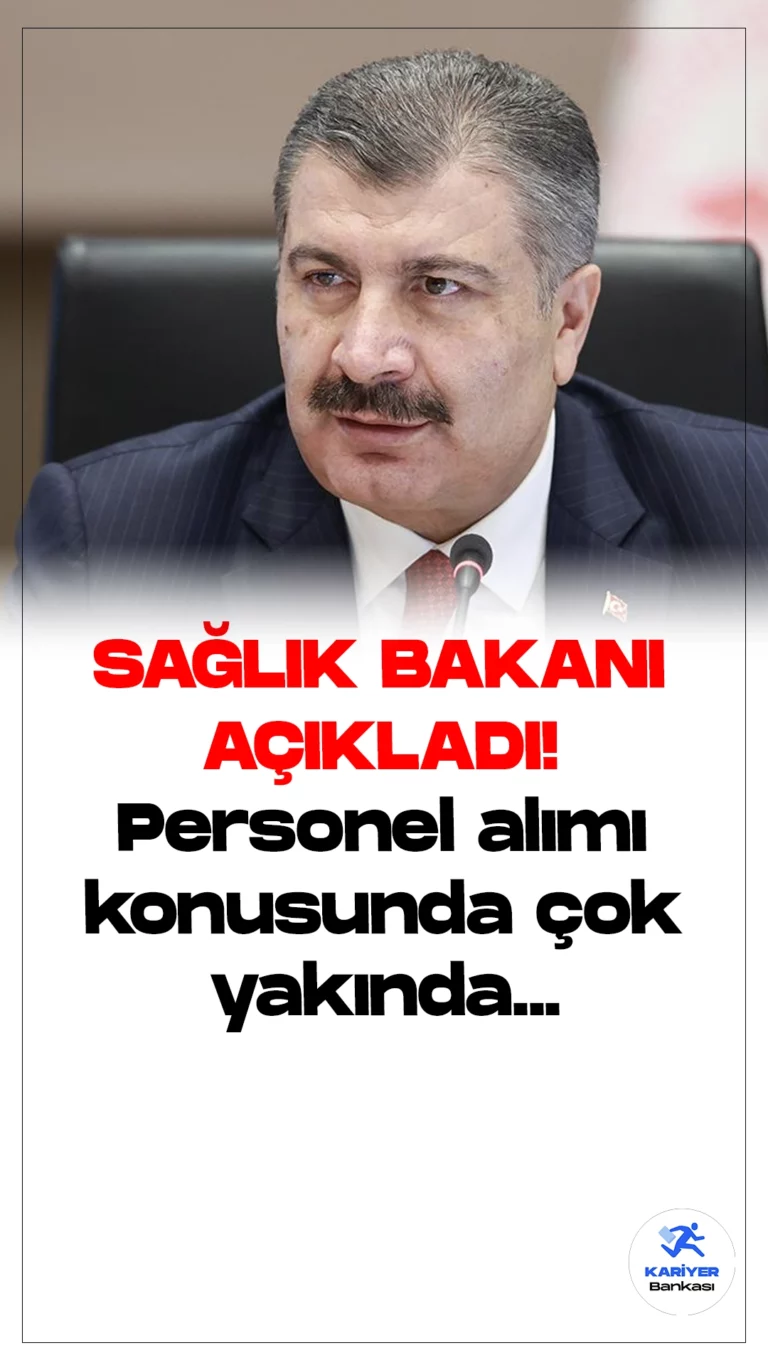 Sağlık Bakanı Fahrettin Koca:Sağlık Bakanlığı Personel Alımı Alan Sayıları Yakında Açıklanacak.Sağlık Bakanı Fahrettin Koca, sosyal medya hesabı üzerinden yaptığı paylaşımla, Sağlık Bakanlığına personel alımı için çok yakında alan sayılarının açıklanacağını duyurdu.