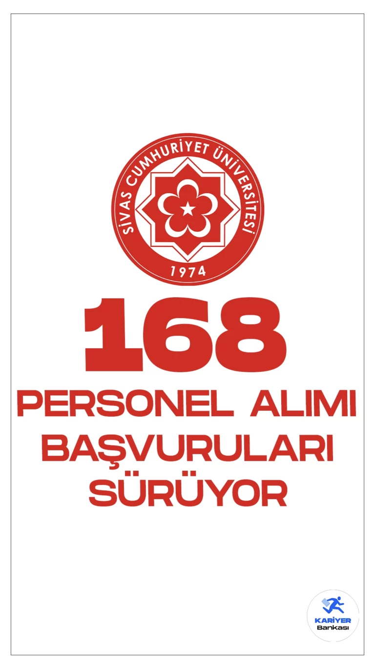 Sivas Cumhuriyet Üniversitesi (SCÜ) personel alımı başvuruları sürüyor.İlgili alım duyurusunda, Sivas Cumhuriyet Üniversitesine büro personeli, destek personeli(itfaiyeci, sıhhi tesisatçı, mobilya döşemecisi, asansörcü, çatı ustası, seramik karo kaplamacısı, boyacı, temizlikçi, garson), diğer sağlık personeli, diyetisyen, eczacı, hemşire, sağlık teknikeri, programcı, tekniker, teknisyen, koruma ve güvenlik görevlisi ünvanlarında personel alınacağı aktarıldı. Başvurular 26 Aralık’ta sona erecek. Başvuru şartları ve kontenjan dağılımına dair detayları bu haberimizde bulabilirsiniz.