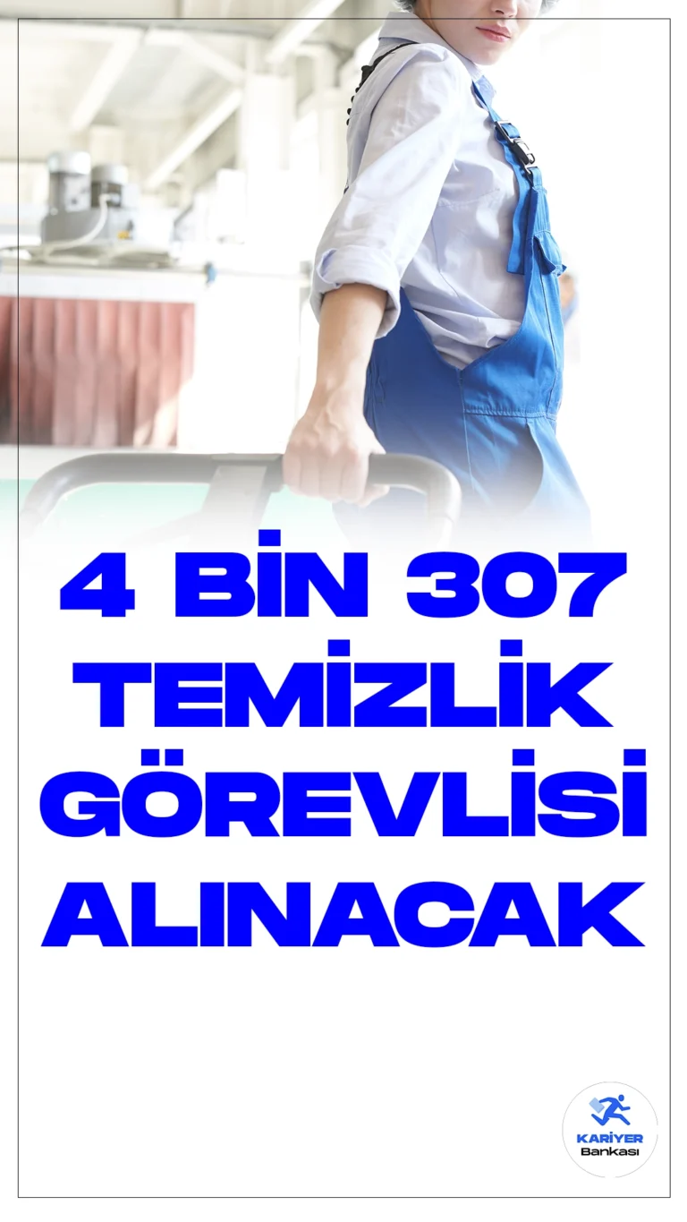 4 Bin 307 Temizlik Görevlisi Alınacak. Türkiye İş Kurumu (İŞKUR) sayfasından temizlik görevlisi alımı duyuruları yayımlandı. Özel sektör firmaları tarafından İŞKUR üzerinden yayımlanan duyurulara göre, en az ilkokul mezunu temizlik görevlisi alımı yapılacak. Başvurular İŞKUR sayfasından online olarak gerçekleştirilecek.