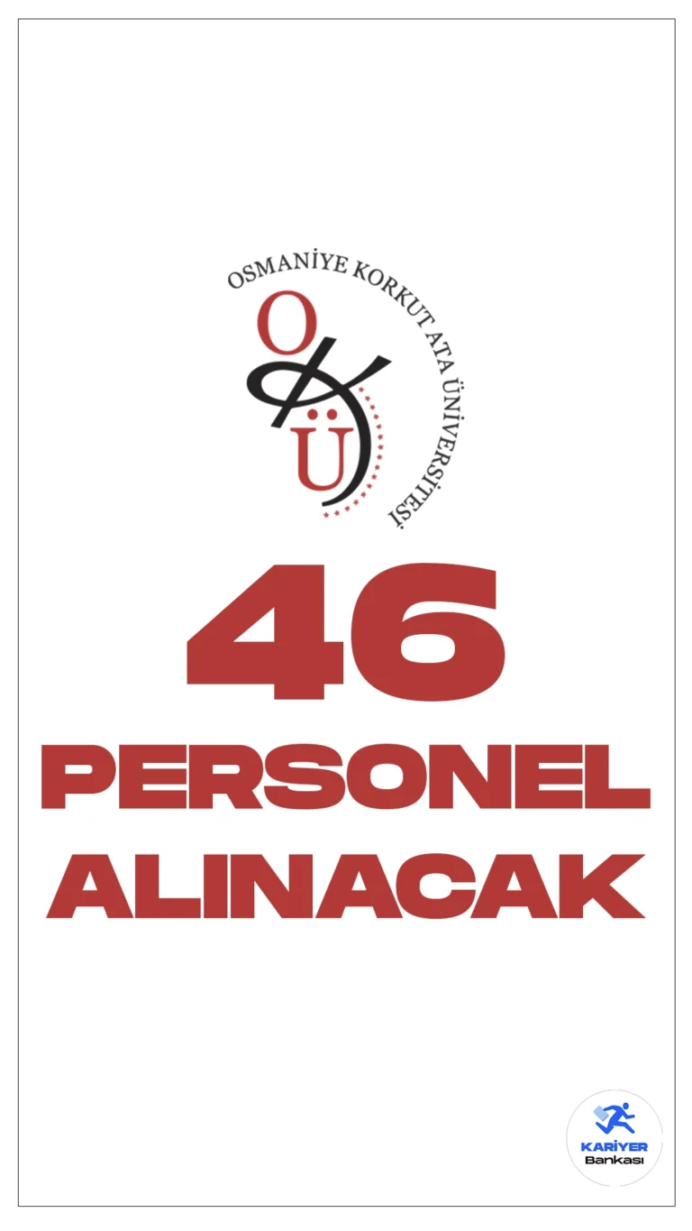 Osmaniye Korkut Ata Üniversitesi (OKÜ) 46 Personel Alımı Yapacak. Resmi Gazete'de yayımlanan duyuruda, Osmaniye Korkut Ata Üniversitesine büro personeli, teknikeri koruma ve güvenlik görevlisi, destek personeli olmak üzere sözleşmeli personel alımı yapılacağı aktarılırken, başvuruların bugün itibarıyla alınacağı kaydedildi.