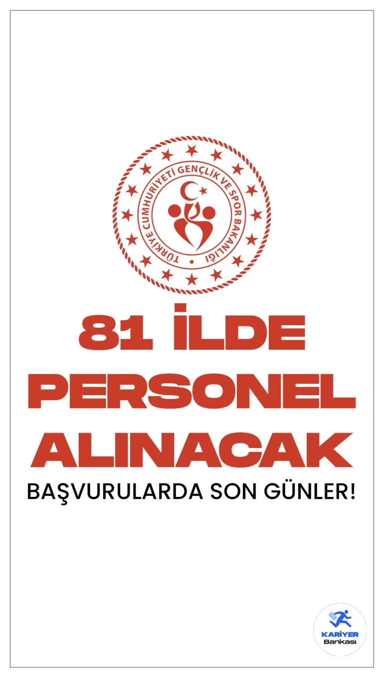 Gençlik ve Spor Bakanlığı (GSB) 1071 Personel Alımı Başvuruları 8 Ocak'ta Sona Eriyor.İlgili alım duyurusuna göre, Gençlik ve Spor Bakanlığı 81 ilde olmak üzere 1071 sözleşmeli personel alımı yapacak. Başvurular 8 Ocak’ta sona ercek. Başvuru yapacak adayların belirtilen genel ve özel başvuru şartlarını sağlaması gerekmektedir.