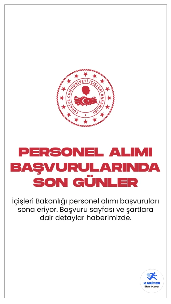 İçişleri Bakanlığı 11 Personel Alımı Başvurularında Son Günler.Resmi Gazete’de yayımlana duyuruda,” İçişleri Bakanlığı Bilgi Teknolojileri Genel Müdürlüğü bünyesinde istihdam edilmek üzere, 31/12/2008 tarih ve 27097 sayılı Resmî Gazete’de yayımlanan “Kamu Kurum ve Kuruluşlarının Büyük Ölçekli Bilgi İşlem Birimlerinde Sözleşmeli Bilişim Personeli İstihdamına İlişkin Esas ve Usuller Hakkında Yönetmelik” in 8 inci maddesi uyarınca, İçişleri Bakanlığı Bilgi Teknolojileri Genel Müdürlüğü tarafından gerçekleştirilecek yazılı ve sözlü sınav başarı sırasına göre 11 (on bir) Sözleşmeli Bilişim Personeli alınacaktır.” ifadeleri yer aldı. Başvurular 23 Ocak'ta sona erecek.Başvuru şartları ve başvuru sayfasına dair tüm detaylar haberimizde.