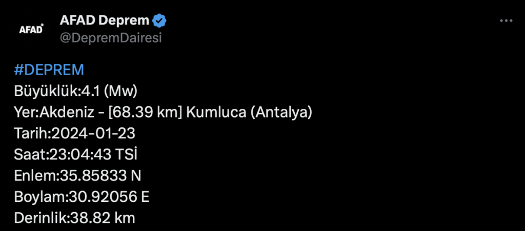  Antalya deprem