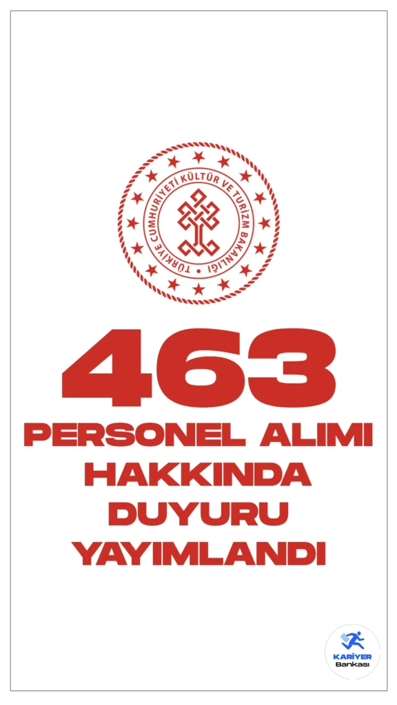 Kültür ve Turizm Bakanlığı 463 Personel Alımı Hakkında Duyuru Yayımlandı. Kültür ve Turizm Bakanlığı sayfasından yayımlanan duyuruda, 165, 127 ve 171 personel alımı kapsamında,  atamaya esas belgelerini teslim etmeyen, feragat eden ve kriterleri tutmayan adayların yerine yerleştirilen YEDEK ADAYLARIN listelerinin açıklandığı aktarıldı.