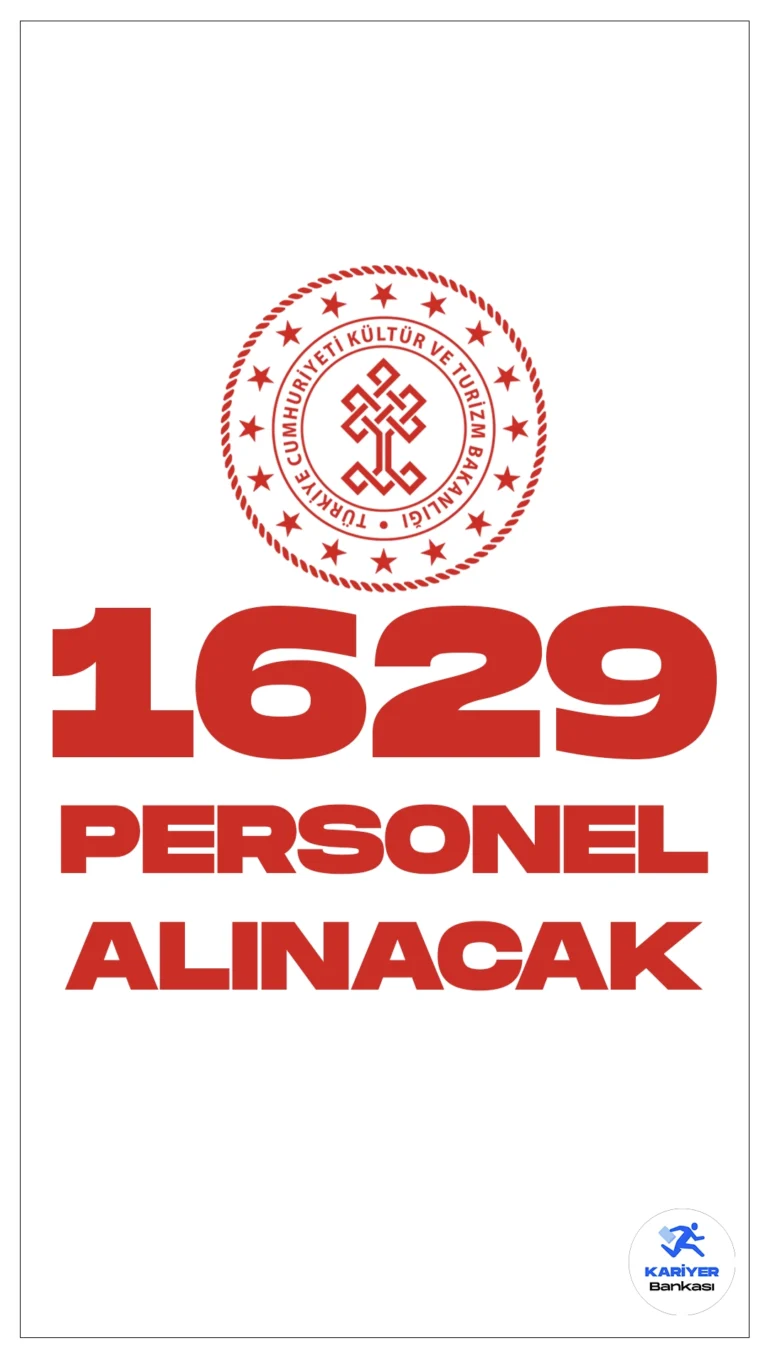 Kültür ve Turizm Bakanlığı 1629 Personel Alımı Yapacak. Cumhurbaşkanlığı SBB'de yayımlanan duyuruda, Kültür ve Turizm Bakanlığına farklı ünvanlarda olmak üzere 1629 sözleşmeli personel alımı yapılacağı aktarıldı.