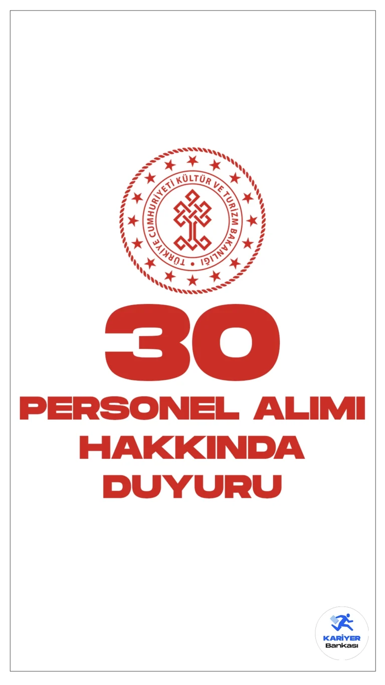 Kültür ve Turizm Bakanlığı 30 Personel Alımı Hakkında Duyuru Yayımlandı. Kültür ve Turizm Bakanlığı sayfasından yayımlanan duyuruda, Kültür ve Turizm Uzman Yardımcısı kadrosuna atama yapmak amacıyla 04-05-06.12.2023 tarihlerinde gerçekleştirilen sözlü sınav sonuçlarının açıklandığı aktarıldı.