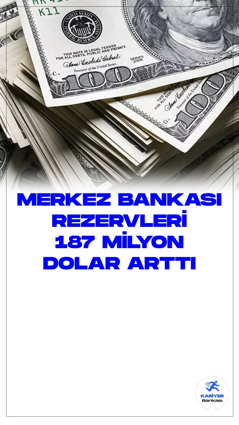 Merkez Bankası Toplam Rezervleri 187 Milyon Dolar Arttı.Türkiye Cumhuriyet Merkez Bankası'nın (TCMB) haftalık para ve banka istatistikleri, 12 Ocak haftasındaki rezervlerde önemli bir artışı ortaya koyuyor.