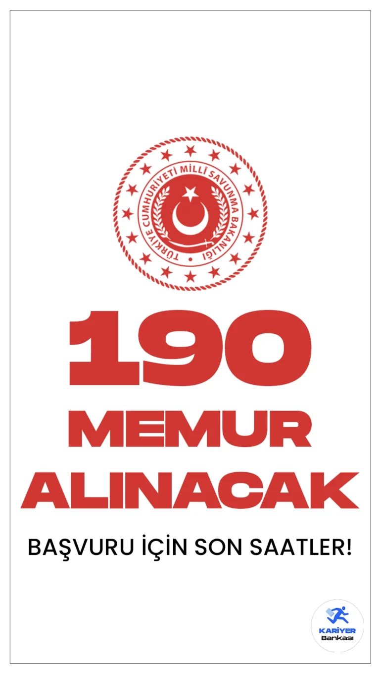 Milli Savunma Bakanlığı (MSB) 190 Memur Alımı Başvuruları Sona Eriyor.Milli Savunma Bakanlığı Personel Temin sayfasından yayımlanan duyuruya göre, Millî Savunma Bakanlığı, Genelkurmay Başkanlığı, Kuvvet Komutanlıkları ve Millî Savunma Üniversitesinde istihdam edilmek üzere; memur, aşçı, bahçıvan, hizmetli, çocuk gelişimcisi, garson, hemşire, istatistikçi, kaloriferci, mal sorumlusu, memur, mühendis(bilgisayar, inşaat, çevre, makine), memur, mimar, mütercim, şoför, tekniker(bilgisayar, bilgisayar programlama, harita kadastro, elektrik-elektronik, matbaa, sıhhi tesisat, acil tıp, elektrik, kaporta), uzman, diyetisyen, aşçı, fırıncı, V.H.K.İ. maaş mutemeti ünvanlarında memur alımı yapılacak. Başvuru işlemleri bugün (31 Ocak) sona eriyor. Başvuru yapacak adayların belirtilen başvuru genel ve özel şartları sağlaması gerekmektedir.