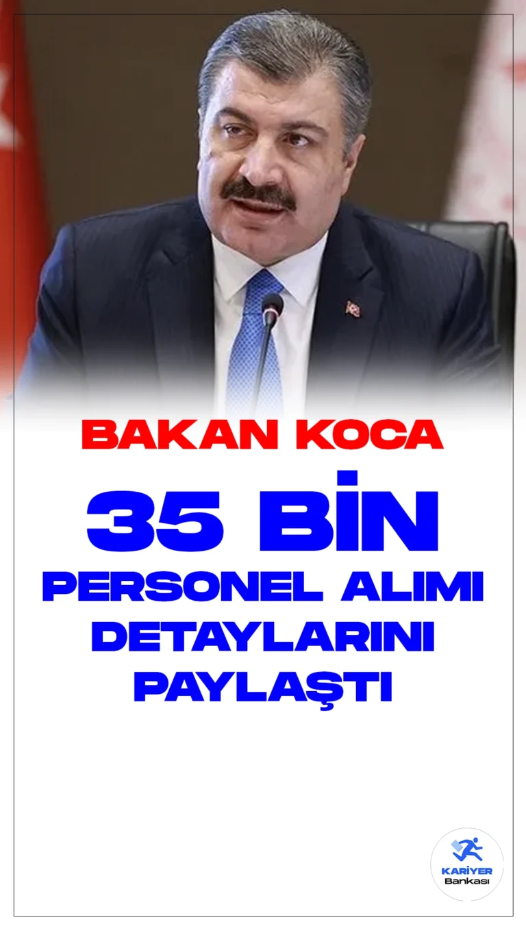 Sağlık Bakanı Fahrettin Koca, 35 Bin Yeni Çalışan İle İlgili Müjdeyi Verdi.Sağlık Bakanı Fahrettin Koca Cumhurbaşkanı Recep Tayyip Erdoğan'ın İzmir'de düzenlenen şehir hastanesi ve bağlantı yolu açılış töreninde yaptığı konuşmanın ardından önemli açıklamalarda bulundu.