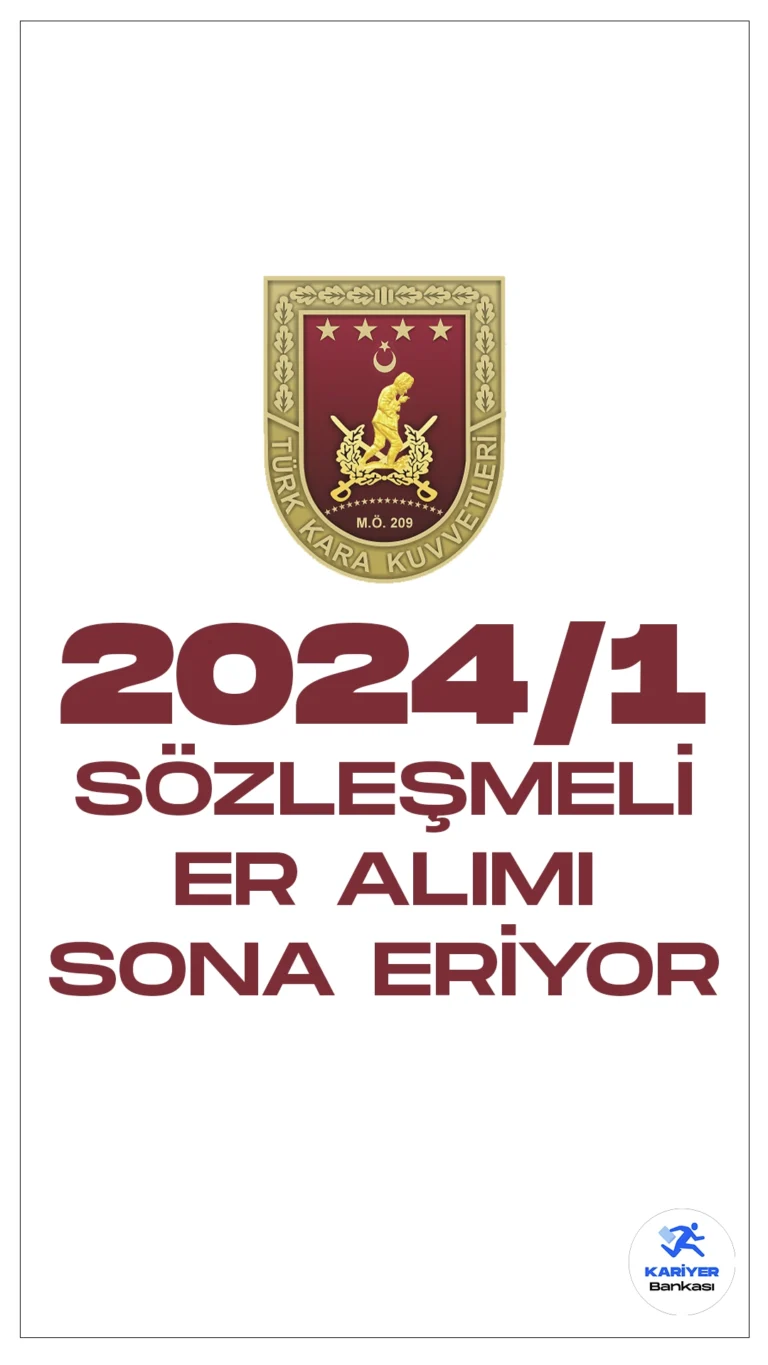 MSB Kara Kuvvetleri Komutanlığı 2024/1 Sözleşmeli Er Alımı Başvuruları Sona Eriyor.Milli Savunma Bakanlığı Personel Temin sayfasından yayımlanan duyuruda, Kara Kuvvetleri Komutanlığına en az ilköğretim mezunlarından sözleşmeli er alımı yapılacağı aktarıldı. Başvuru işlemlerinin yarın(4 Şubat) sona ereceği kaydedildi. Başvuru yapacak adayların belirtilen şartları taşıması gerekmektedir. İşte başvuru şartları ve başvuru sayfasına dair bilgiler..