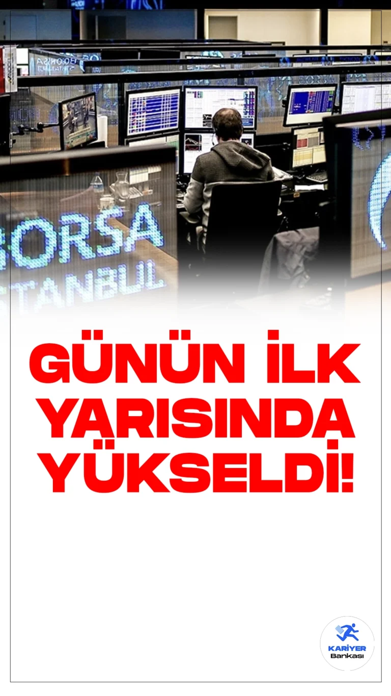 Borsa İstanbul'da Günün İlk Yarısında Yükseliş Gözlendi.Borsa İstanbul'da BIST 100 endeksi, günün ilk yarısında yüzde 0,81 değer kazanarak 9.387,94 puana ulaştı. Günün bu döneminde yükseliş eğiliminde hareket eden BIST 100 endeksi, saat 13.00 itibarıyla önceki kapanışa göre 75,82 puan artış göstererek 9.387,94 puana yükseldi. Toplam işlem hacmi 58,7 milyar lira oldu.