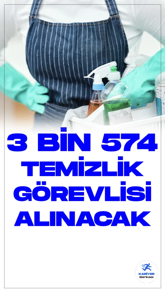 En Az İlkokul Mezunu 3 Bin 574 Temizlik Görevlisi Alınacak. Türkiye İş Kurumu (İŞKUR) üzerinden temizlik görevlisi alımı duyuruları art arda yayımlandı. Özel sektör firmaları tarafından İŞKUR üzerinden yayımlanan duyurulara göre, 3 bin 574 temizlik görevlisi alımı yapılacak. Başvuru yapacak adaylarda en az ilkokul mezuniyet şartı aranırken, adayların şartları sağlaması gerektiği kaydedildi.