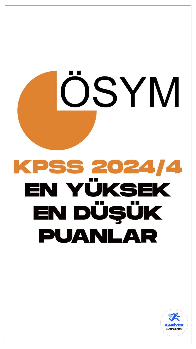 KPSS 2024/4 En Yüksek En Düşük Puanlar Belli Oldu.KPSS 2024/4 tercih sonuçlarının açıklanmasıyla en yüksek ve en düşük puanlar da belli oldu.Tarım ve Orman Bakanlığı 5500 personel alımında lise, ön lisans ve lisans düzeyinden adayların tercihleri alındı. Lise düzeyinden 97.443 aday, Ön lisans düzeyinden 45.736 aday, lisans düzeyinden 112.508 aday tercih yaptı. 19 Şubat 2024 tarihinde açıklanan KPSS 2024/4 tercih sonuçlarına göre 255.68 personelin yerleştirmesi yapıldı. En yüksek en düşük puanlara aşağıdaki linklerden ulaşabilirsiniz.