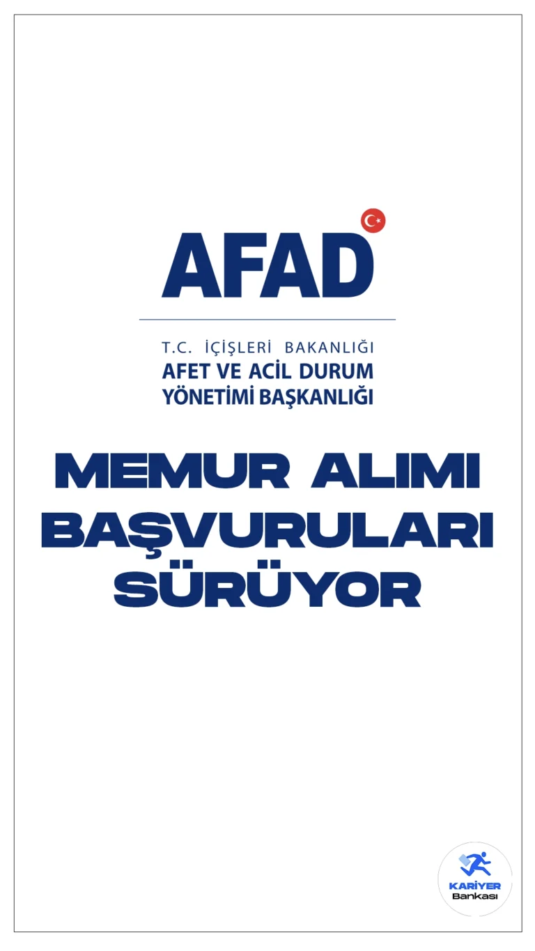 AFAD 23 Memur Alımı için Başvurular Devam Ediyor.İçişleri Bakanlığı Afet ve Acil Durum Yönetimi Başkanlığına (AFAD), 15  Afet ve Acil Durum Yönetimi Uzman Yardımcısı, 8 Afet ve Acil Durum Yönetimi Denetçi yardımcısı olmak üzere memur alımı yapılacak.Başvuru yapacak adayların belirtilen şartları taşıması gerekmektedir. Başvuru işlemleri 21 Şubat 2024 tarihinde sona erecek.